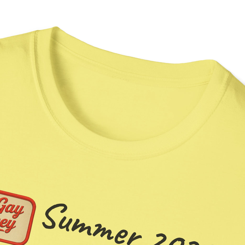 Summer 2025 Merit Badges carnival Unisex Softstyle T-Shirt, Gay Summer Apparel, Camp Vibes Tee, Unique Gifts, Casual Wear for Parties