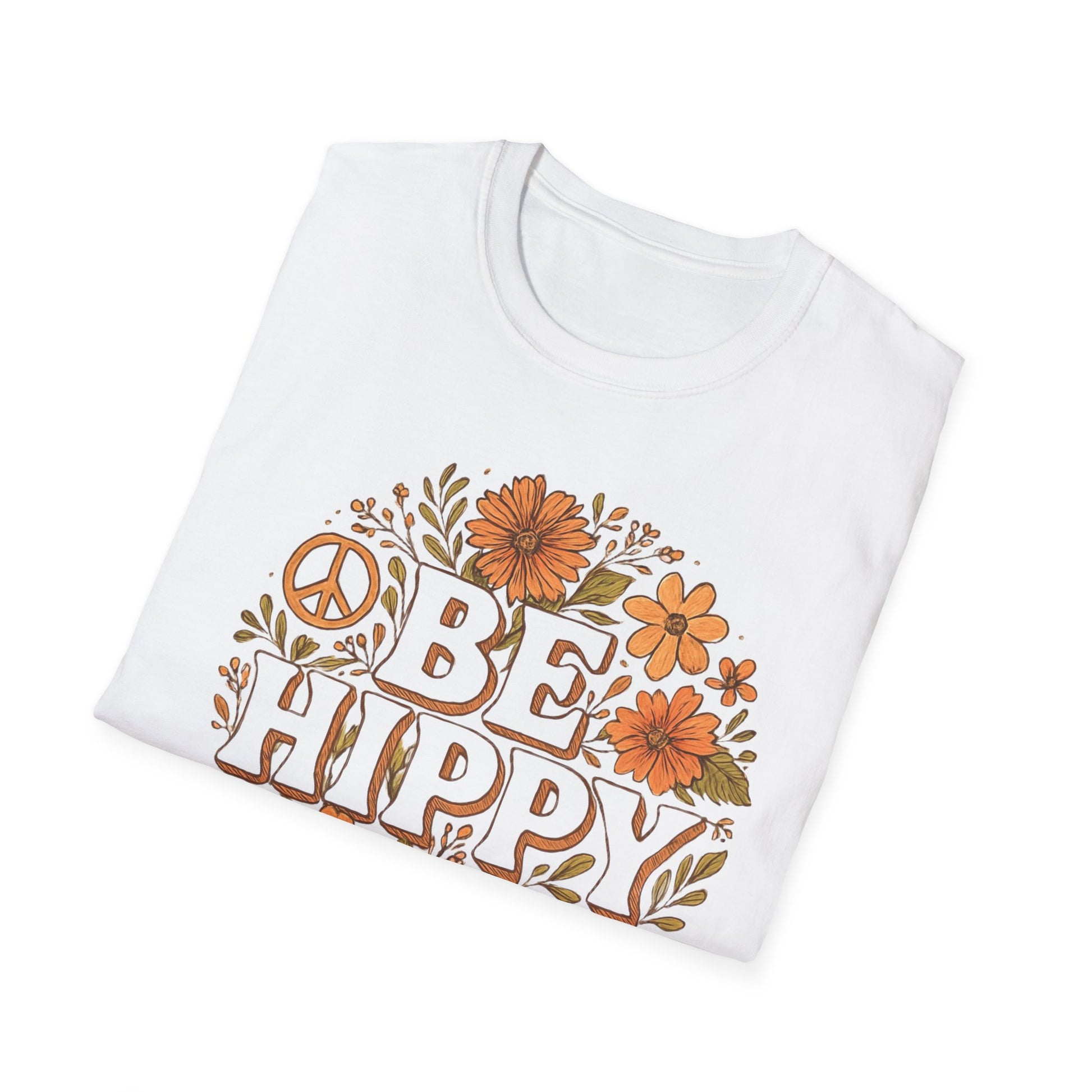 Be Hippy Happy T-Shirt, Boho Tee, Groovy Shirt, Positive Vibes Top, Unisex T Shirt for Men and Women, Be Hippy Be Happy Design