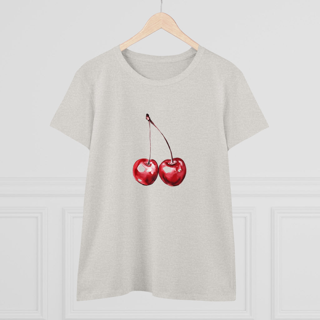 Cherries Tee, Fruit Graphic Shirt, Summer Vibes Top, Women's Cotton T-Shirt, Retro Cherry Print Clothing, Food Lover Gift
