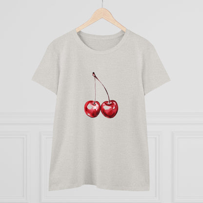 Cherries Tee, Fruit Graphic Shirt, Summer Vibes Top, Women's Cotton T-Shirt, Retro Cherry Print Clothing, Food Lover Gift