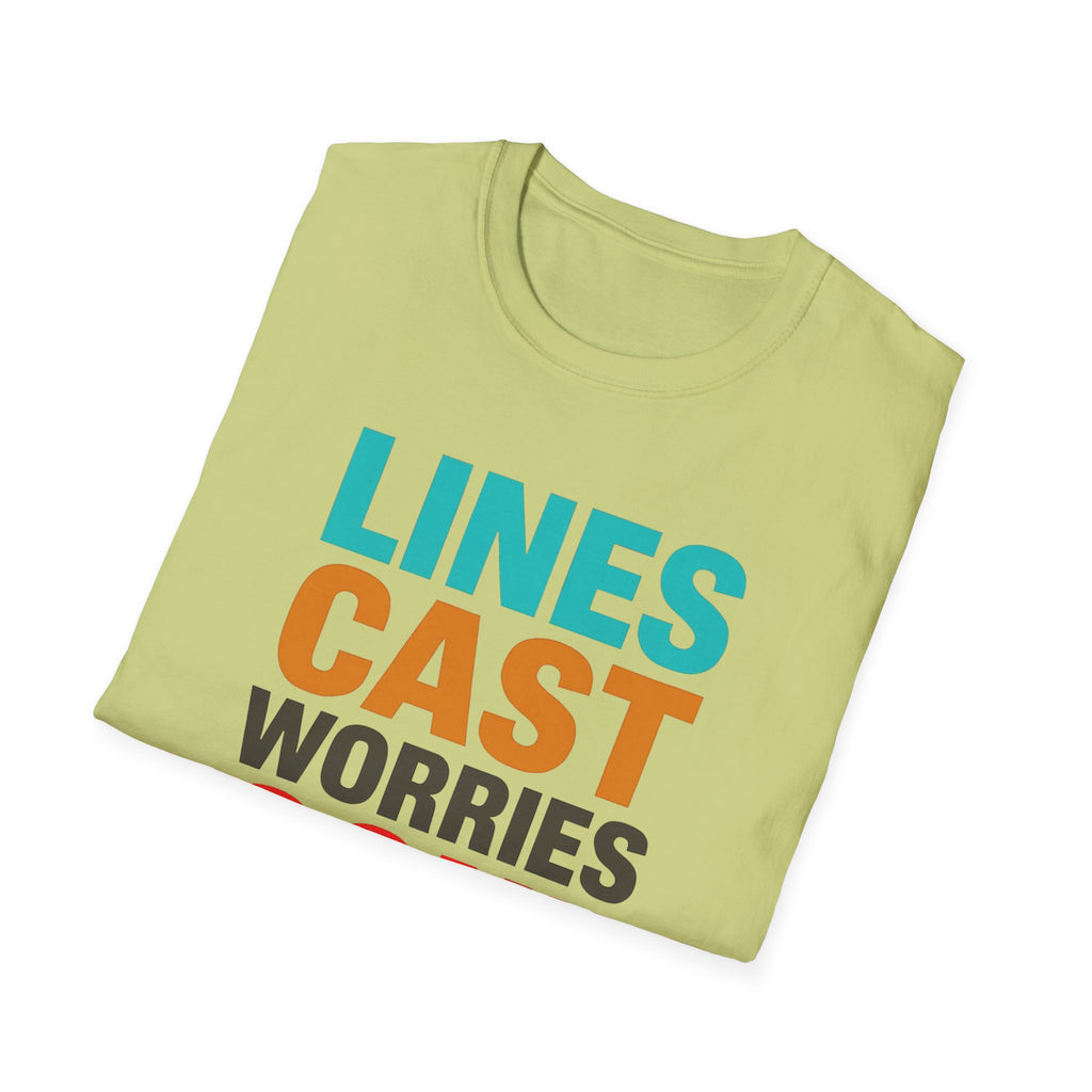 Relaxing Lines cast worries gone T-Shirt - Unisex Softstyle Tee, Casual Wear, Gift for Fishermen, Summer Vibes, Relaxation Shirt