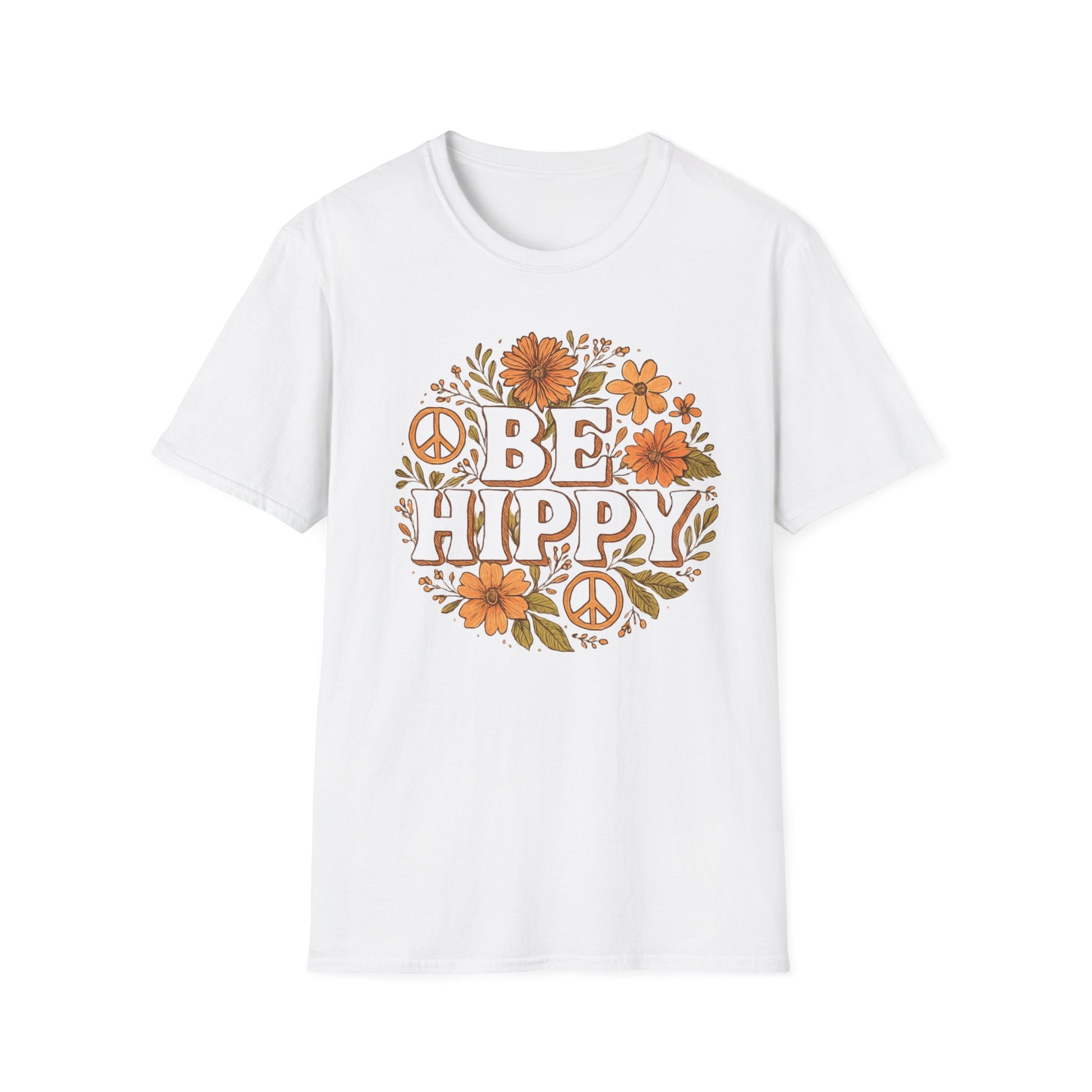 Be Hippy Happy T-Shirt, Boho Tee, Groovy Shirt, Positive Vibes Top, Unisex T Shirt for Men and Women, Be Hippy Be Happy Design