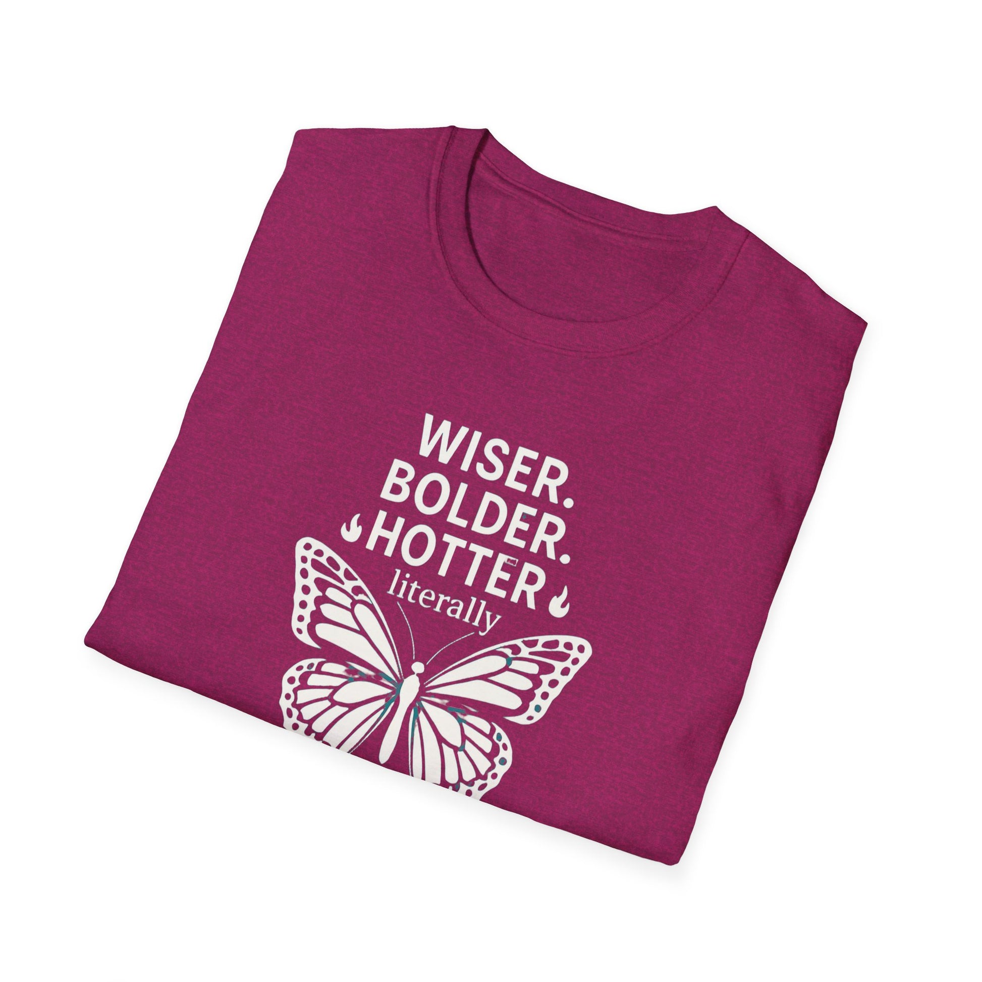 Menopause Transformation Unisex Softstyle T-Shirt, Wiser Bolder Hotter Literally, Hot Flash Tee, Gift for Women, Funny Menopausal Shirt