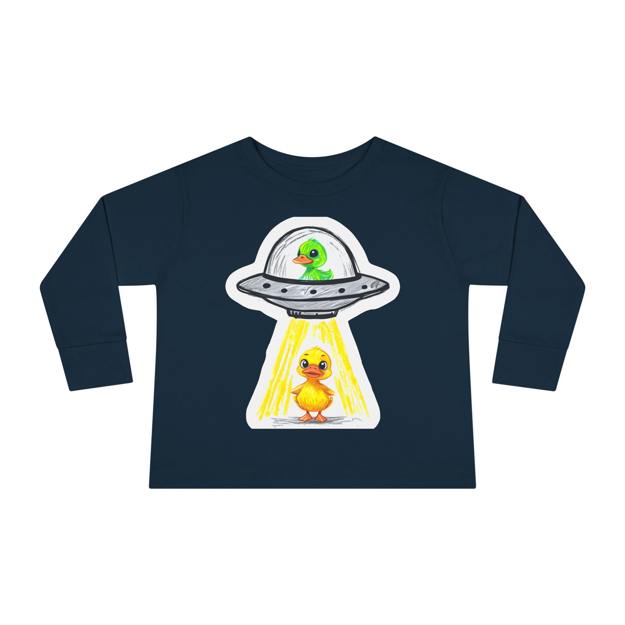 Toddler Long Sleeve Tee - Ducks in Space, Kids Graphic Tee, Animal Print Shirt, Outer Space Theme, Children's Clothing