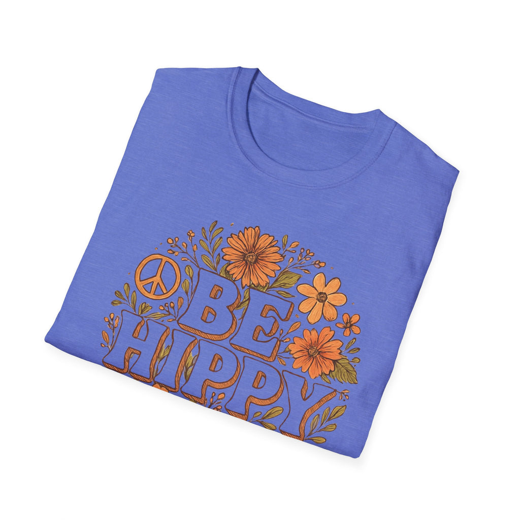 Be Hippy Happy T-Shirt, Boho Tee, Groovy Shirt, Positive Vibes Top, Unisex T Shirt for Men and Women, Be Hippy Be Happy Design
