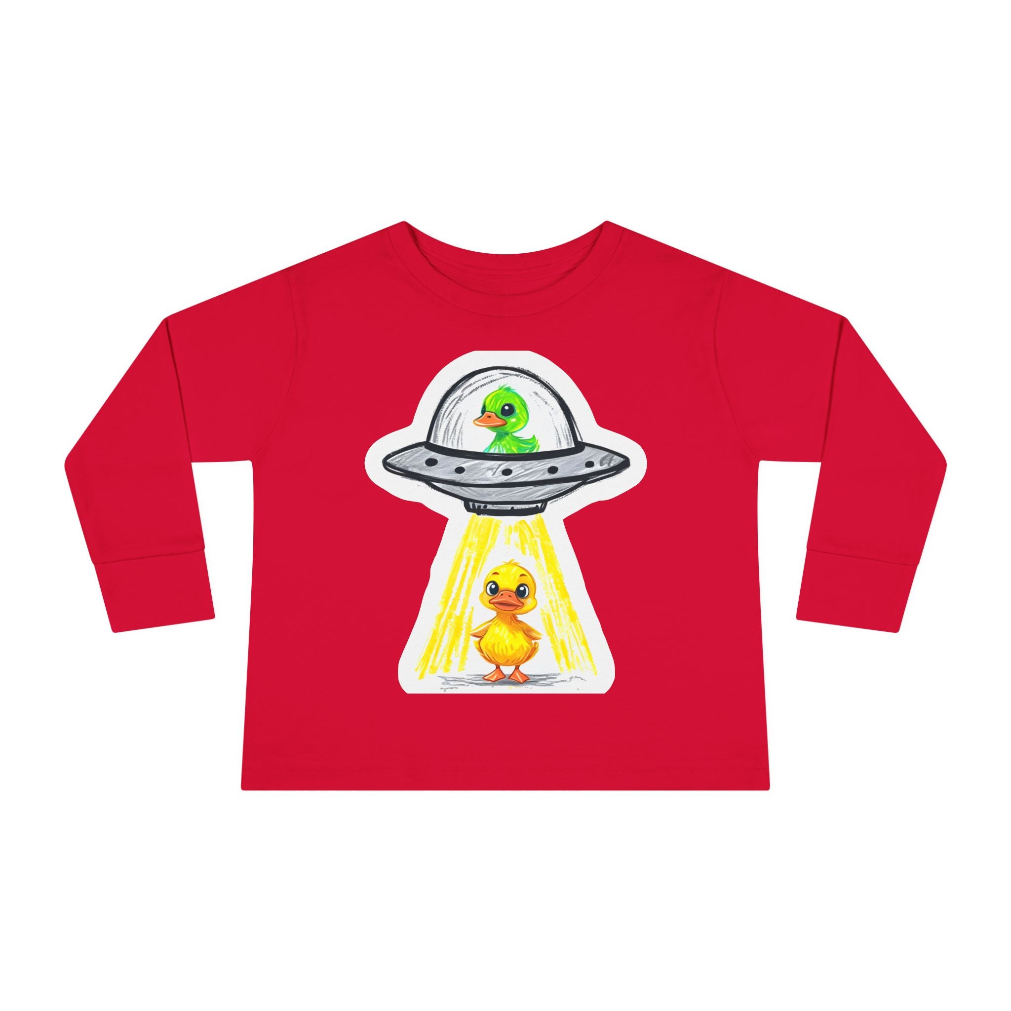 Toddler Long Sleeve Tee - Ducks in Space, Kids Graphic Tee, Animal Print Shirt, Outer Space Theme, Children's Clothing