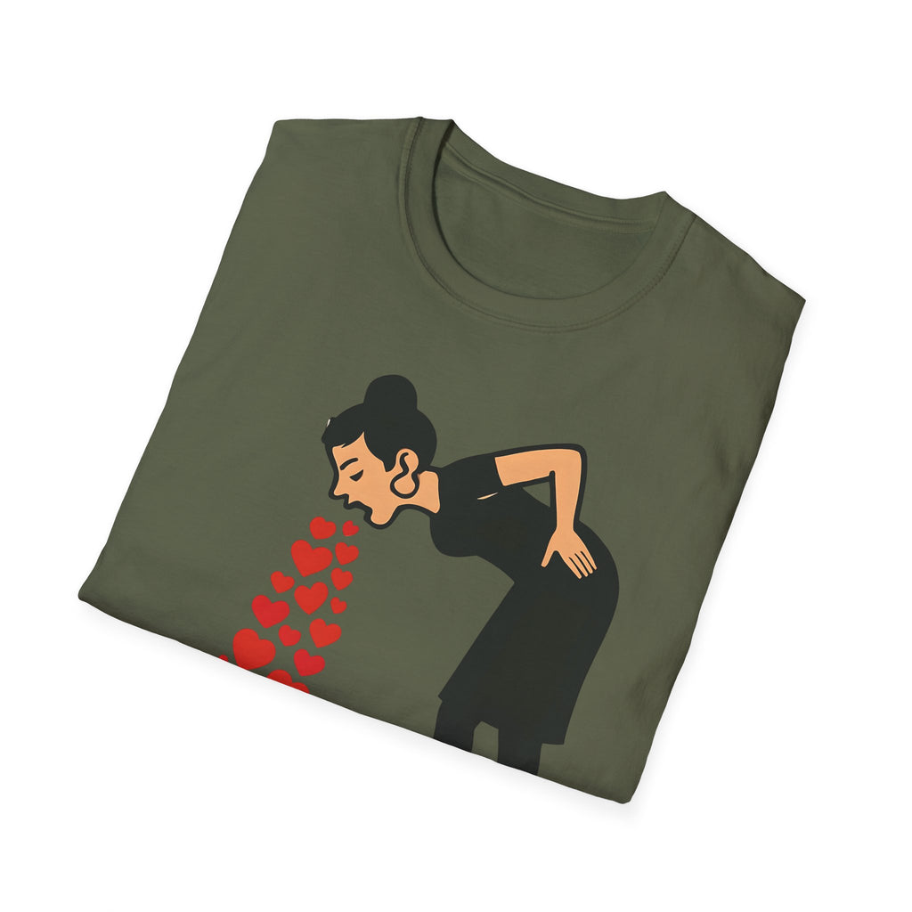 Vomiting Hearts T-Shirt, Anti Valentines Day Shirt, Art Girl Funny Love Humor gift , Sarcastic Romance Top, Dark Humor Graphic Shirt Unisex