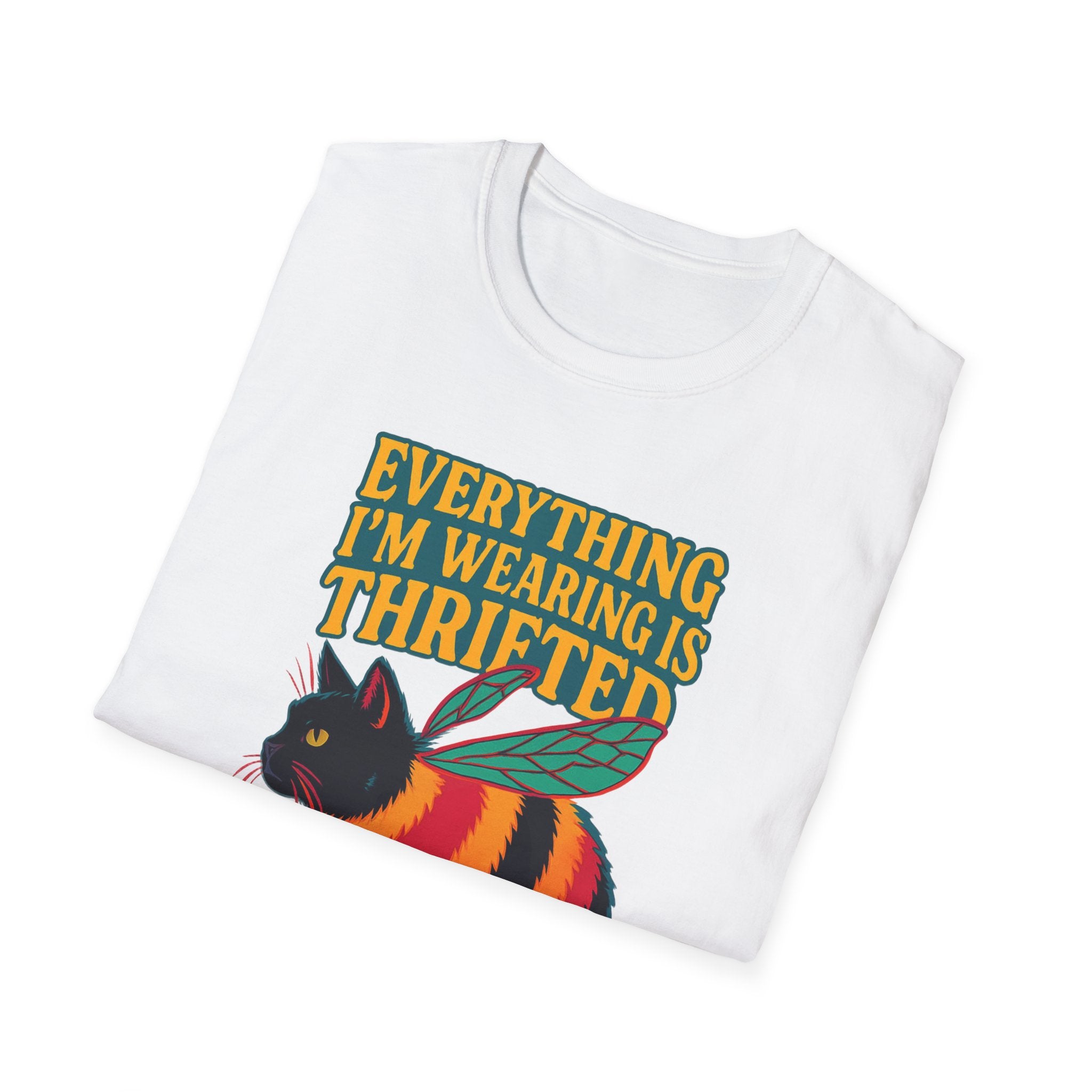 Thrifted cat Vintage Vibes Unisex Softstyle T-Shirt, Thrifted Fashion, Sustainable Clothing, Secondhand Style Tee, Bee Eco-Friendly Shirt