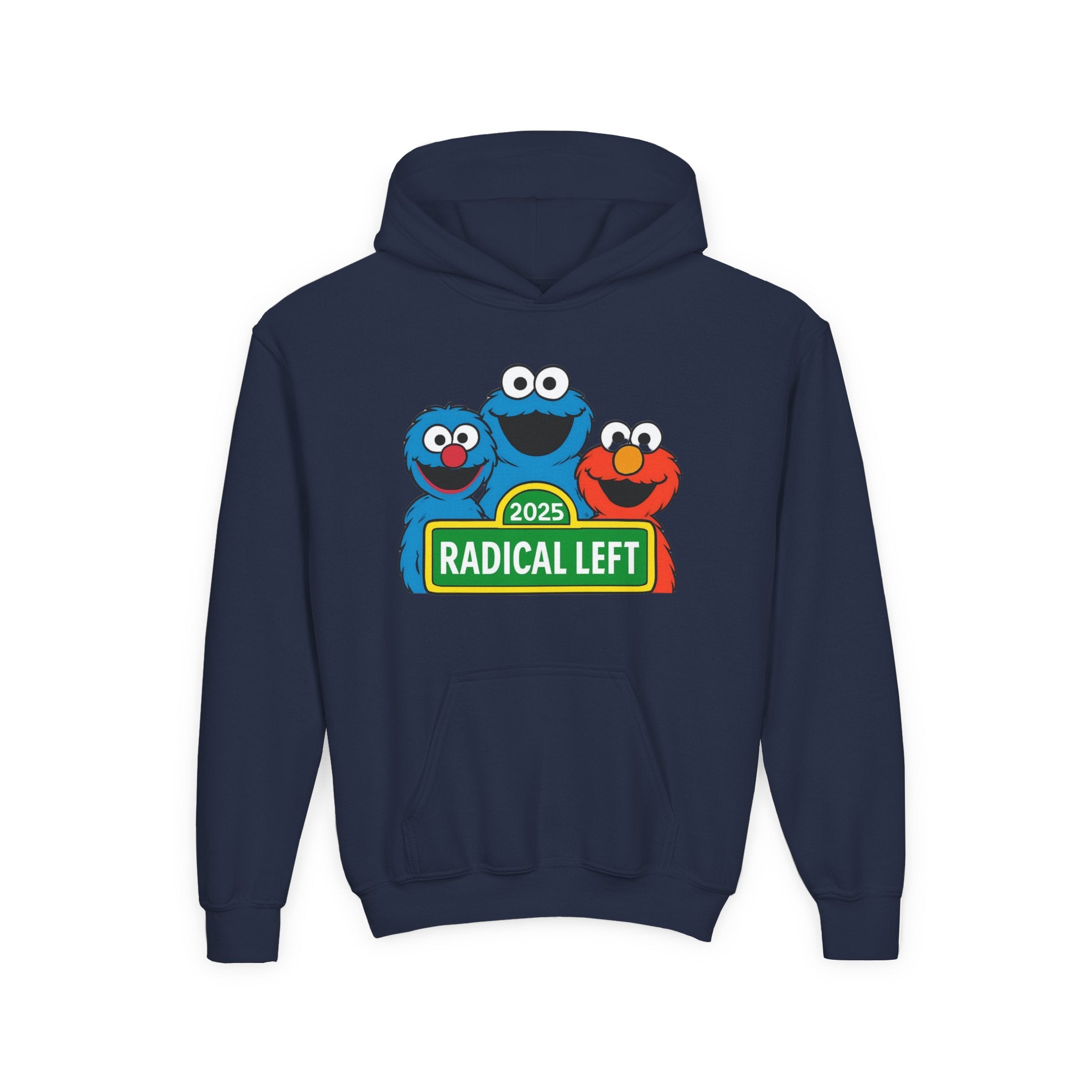 Youth Cartoon-Themed Hoodie with "Radical Left 2025" Design, Cozy Sweatshirt for Kids, Perfect for School & Seasonal Celebrations, Gift Idea