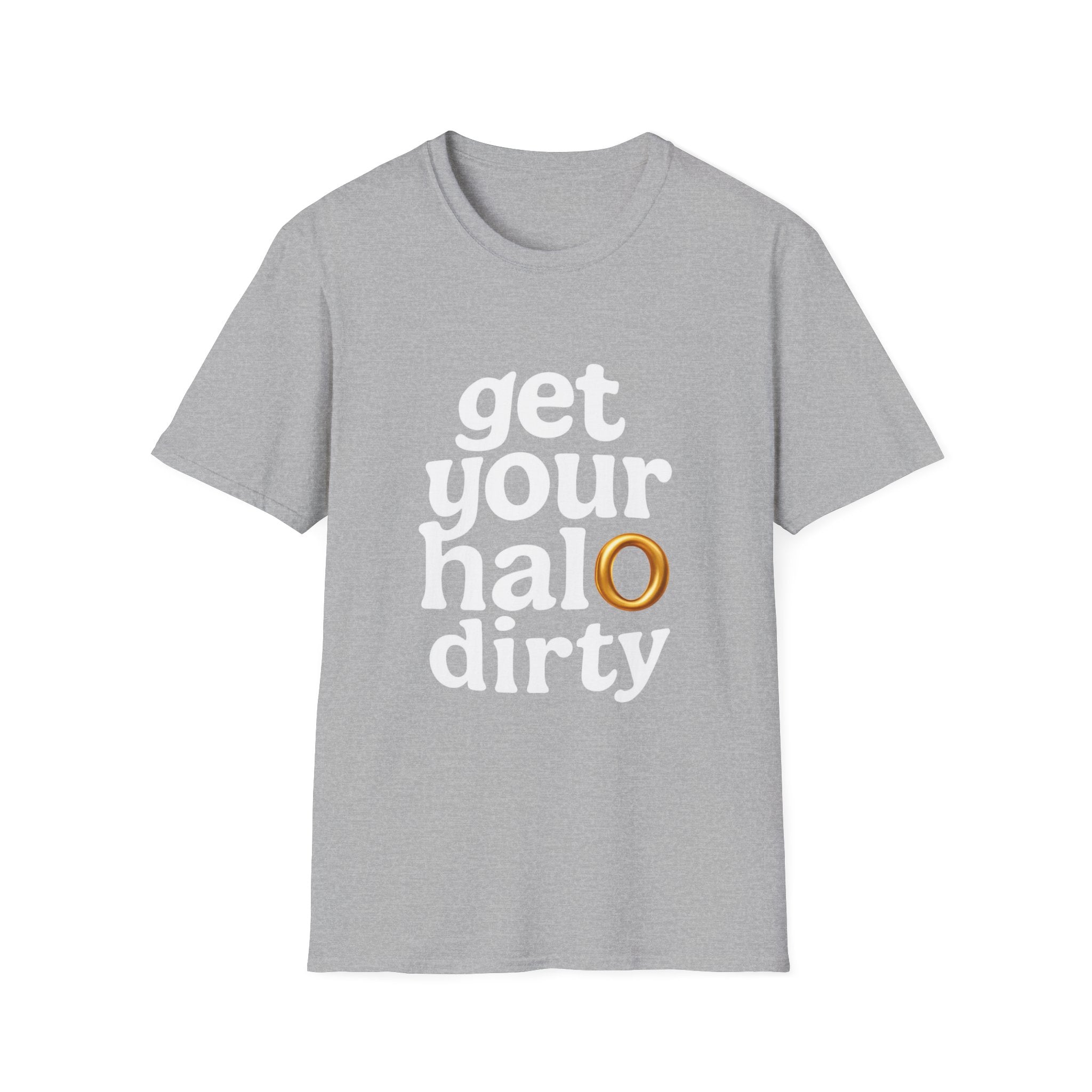 Get Your Halo Dirty Funny Gift T-Shirt, Angel Devil Unisex Tee, Softstyle Graphic Shirt gift for him gift for her religious humor