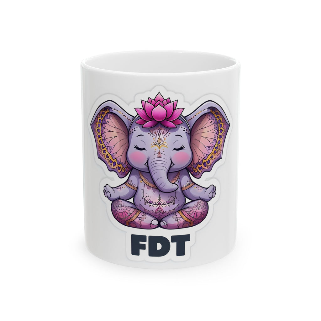 FDT Peaceful Elephant Meditation Ceramic Mug, Zen Coffee Cup, Relaxing Gift, Yoga Lover's Mug, Spiritual Tea Mug, Mindfulness Activist gift