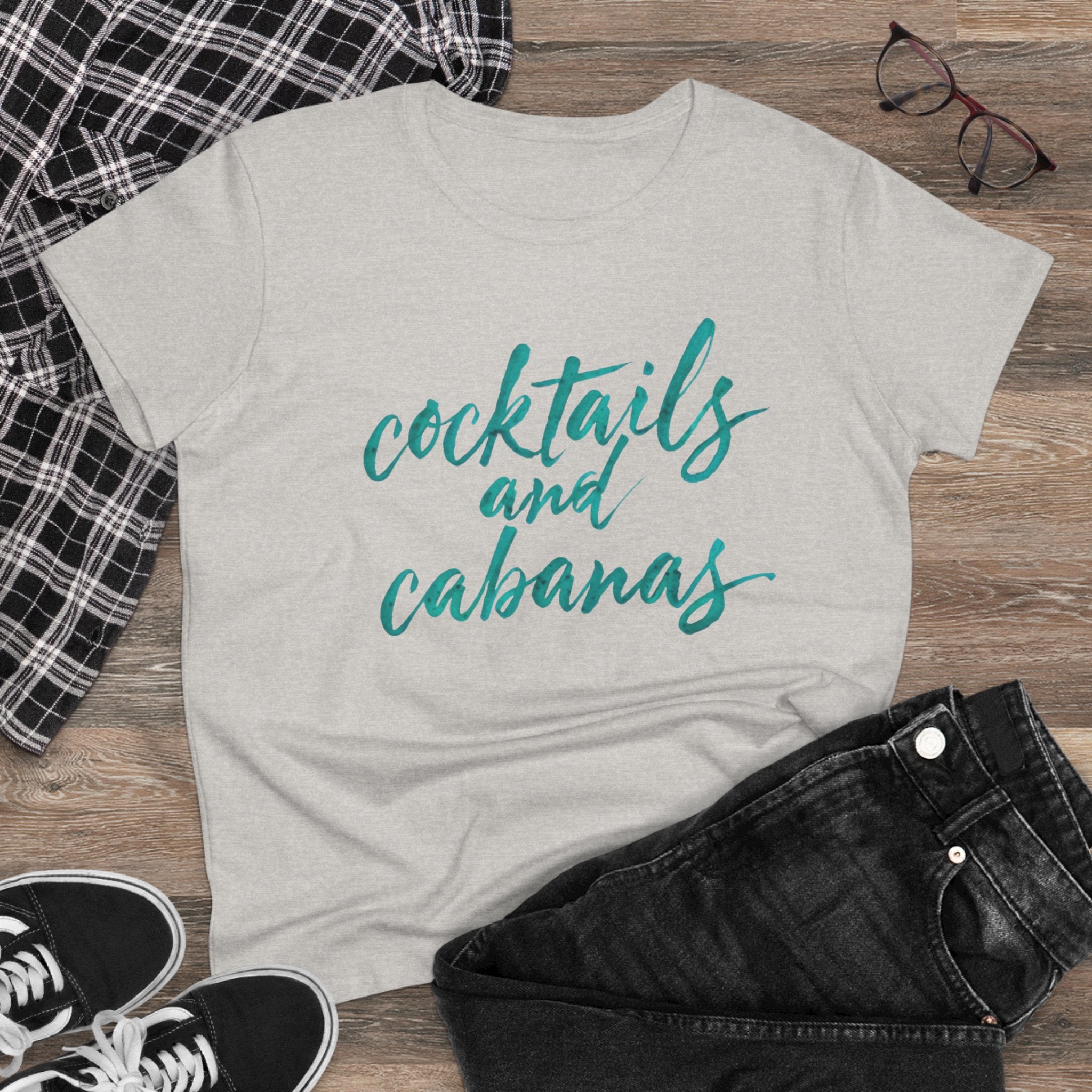 Cocktails and Cabanas Tee - Women&#039;s Midweight Cotton Shirt, Beachwear, Summer Top, Vacation Outfit, Casual Wear, Gift for Her, Pool