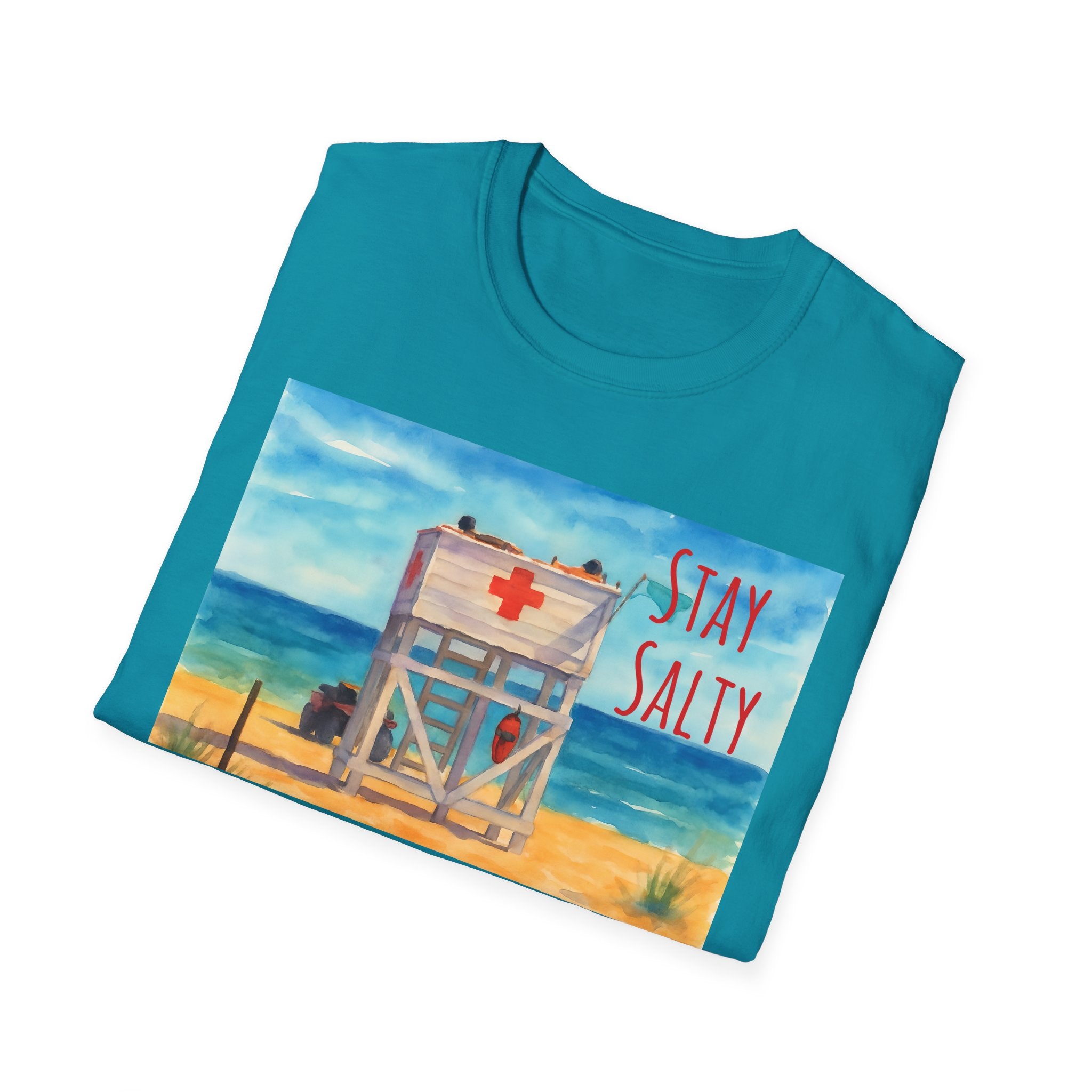 Stay Salty Ocean Vibes Unisex T-Shirt, Stay Salty Lifeguard Stand Beach Sunshine , Gift for Beach Lovers, Summer Tee, Coastal Theme Top,