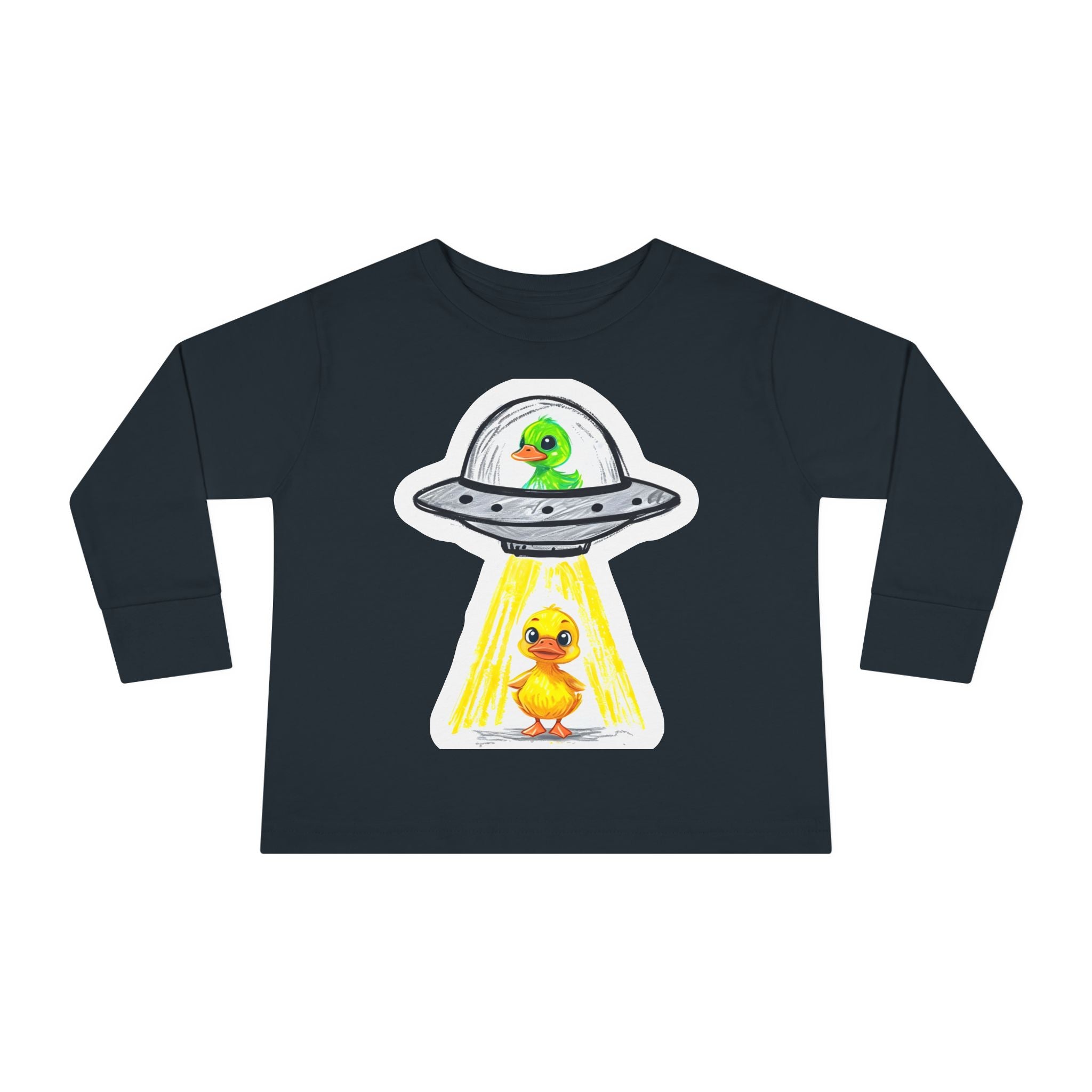 Toddler Long Sleeve Tee - Ducks in Space, Kids Graphic Tee, Animal Print Shirt, Outer Space Theme, Children's Clothing