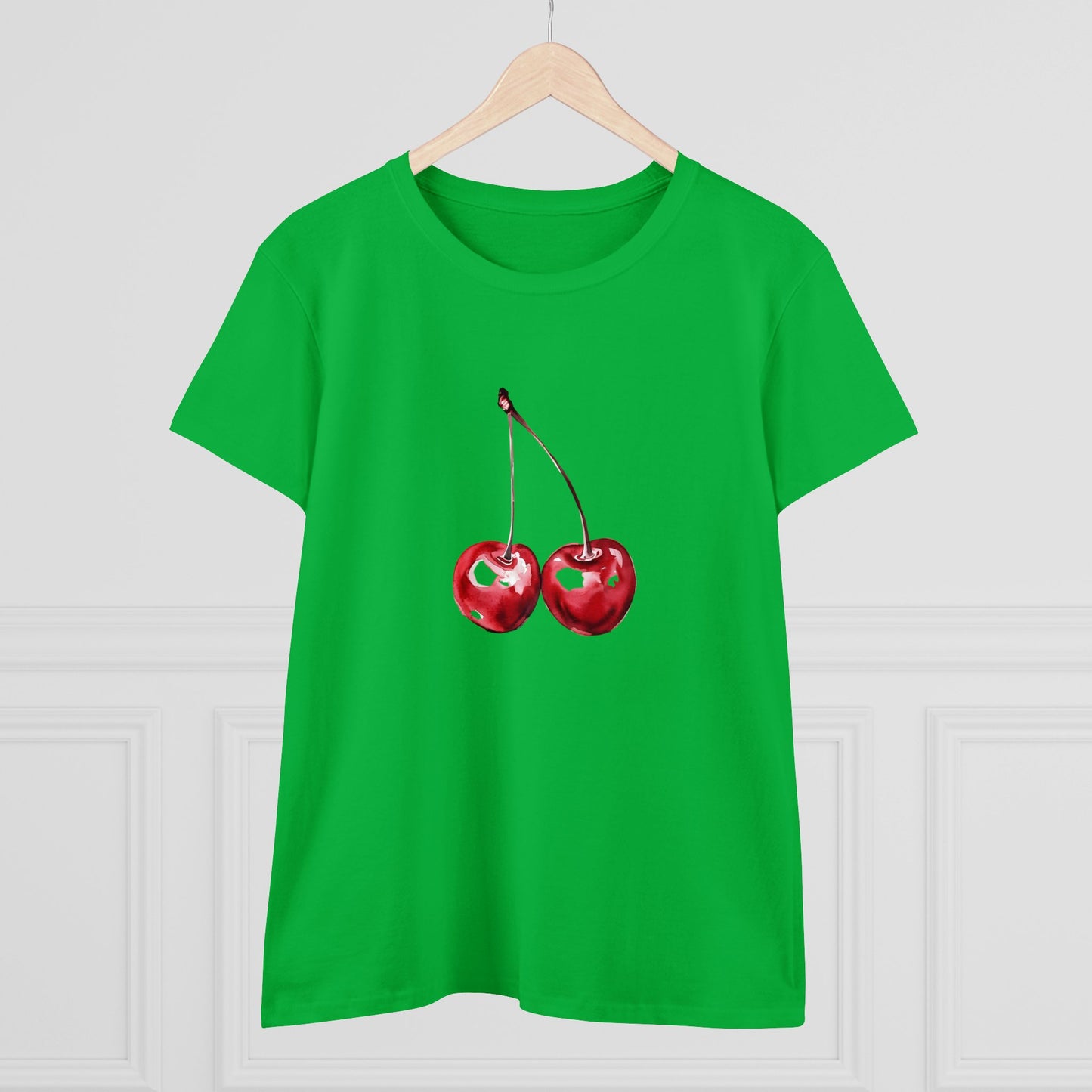 Cherries Tee, Fruit Graphic Shirt, Summer Vibes Top, Women's Cotton T-Shirt, Retro Cherry Print Clothing, Food Lover Gift