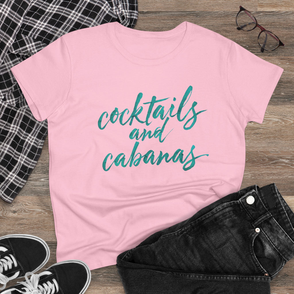 Cocktails and Cabanas Tee - Women&#039;s Midweight Cotton Shirt, Beachwear, Summer Top, Vacation Outfit, Casual Wear, Gift for Her, Pool