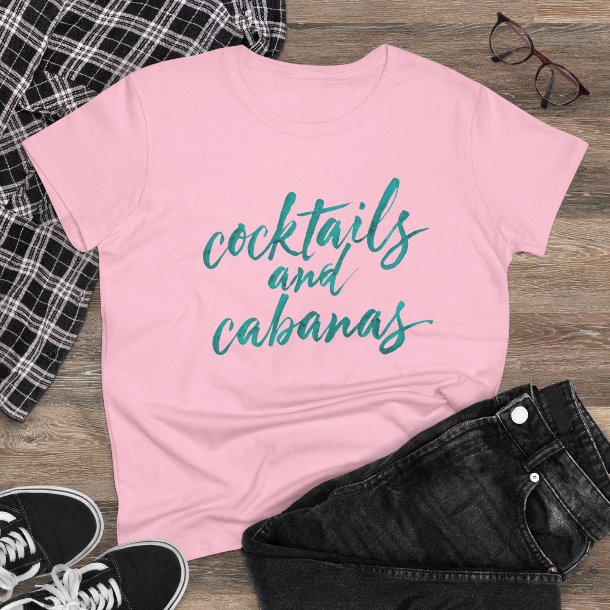 Cocktails and Cabanas Tee - Women&#039;s Midweight Cotton Shirt, Beachwear, Summer Top, Vacation Outfit, Casual Wear, Gift for Her, Pool