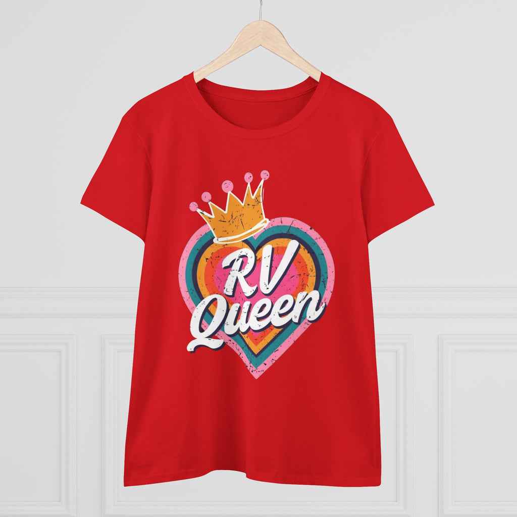 T-Shirt, RV Queen Camping Traveling, Women's Midweight Cotton Tee, Outdoor Adventure Shirt, Camper Life Top, Road Trip Apparel, Campfire