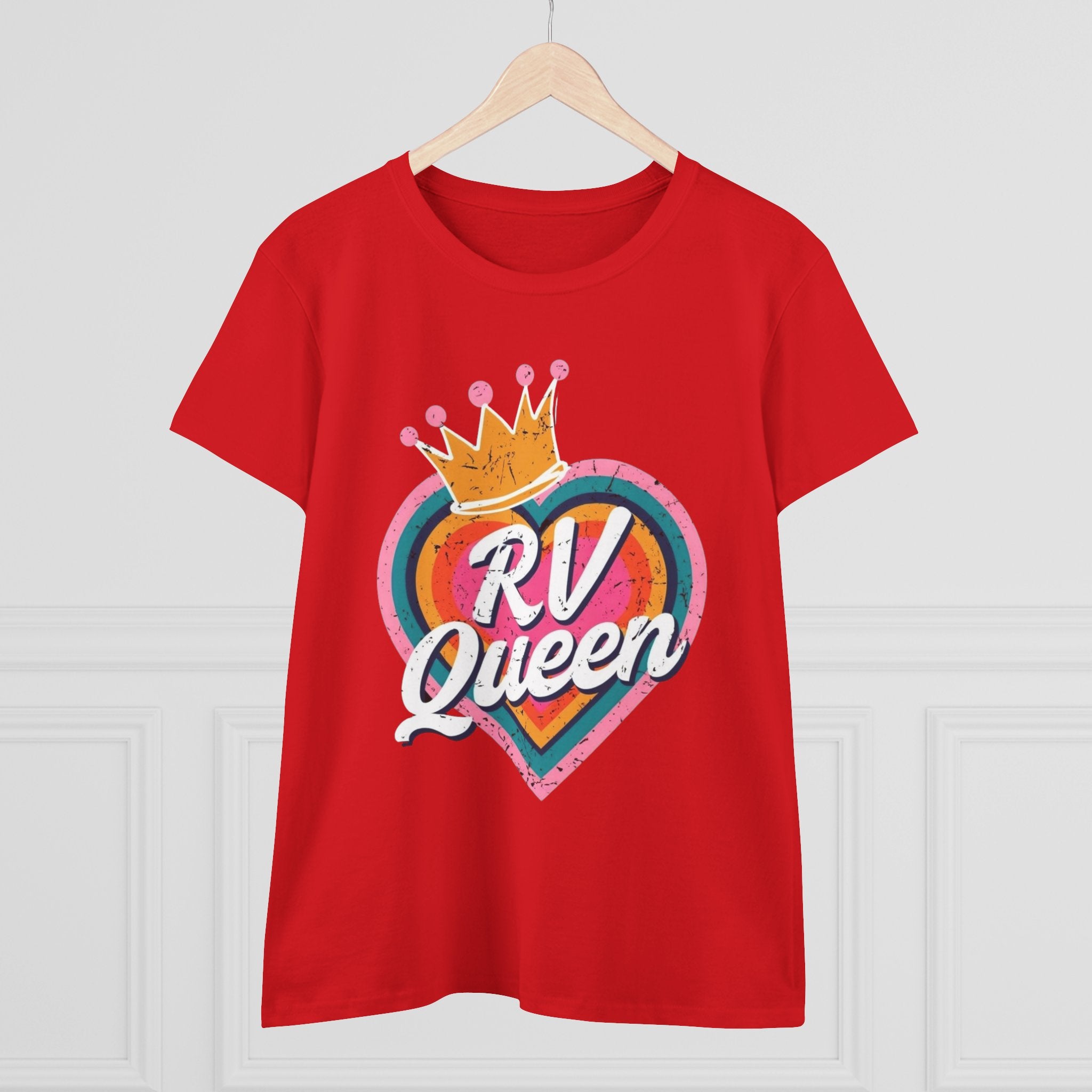 T-Shirt, RV Queen Camping Traveling, Women's Midweight Cotton Tee, Outdoor Adventure Shirt, Camper Life Top, Road Trip Apparel, Campfire