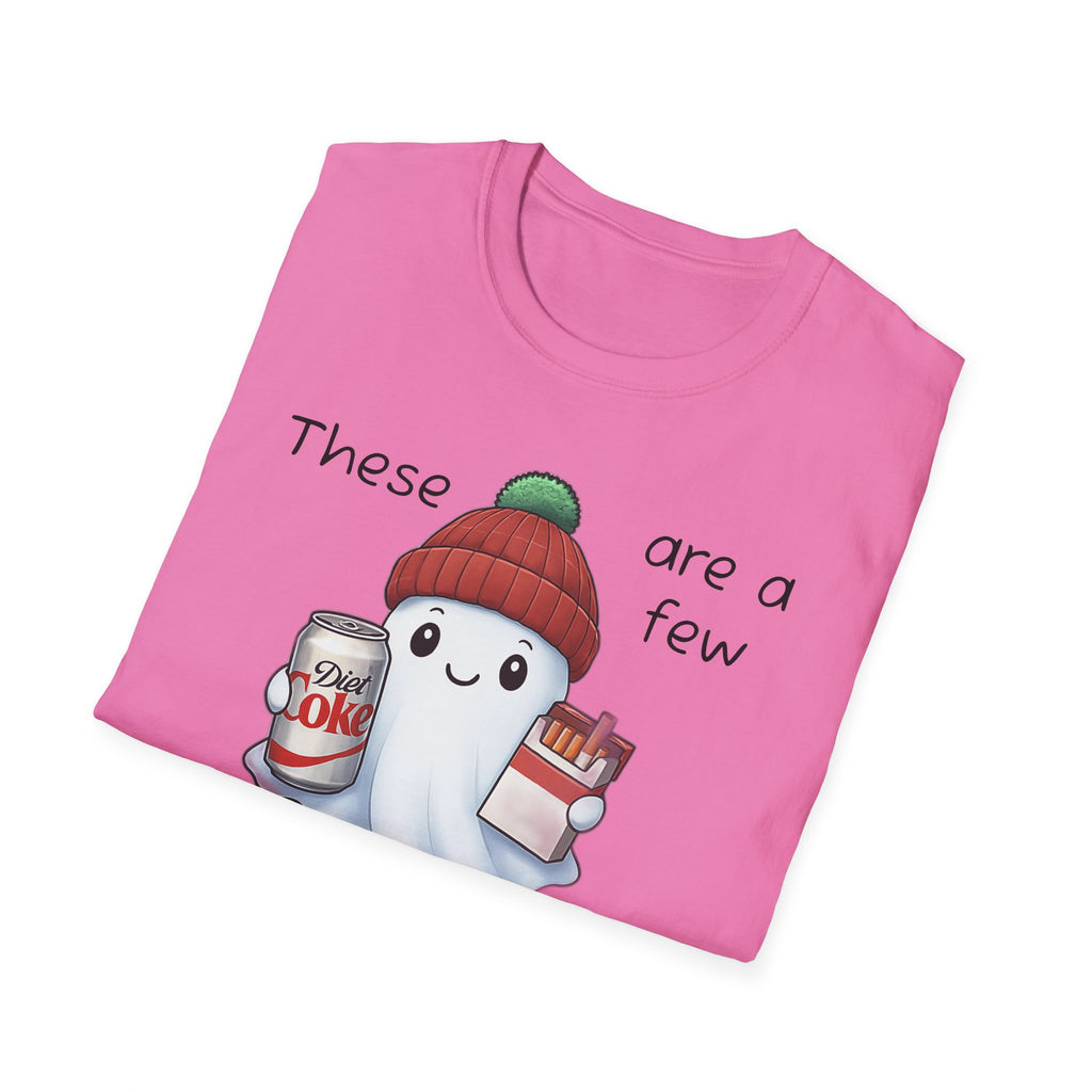 Ghost A few of my favorite things, Diet Cokes and smokes Unisex Softstyle T-Shirt, Funny Halloween Tee, Spooky Graphic Shirt, Sarcastic Fall