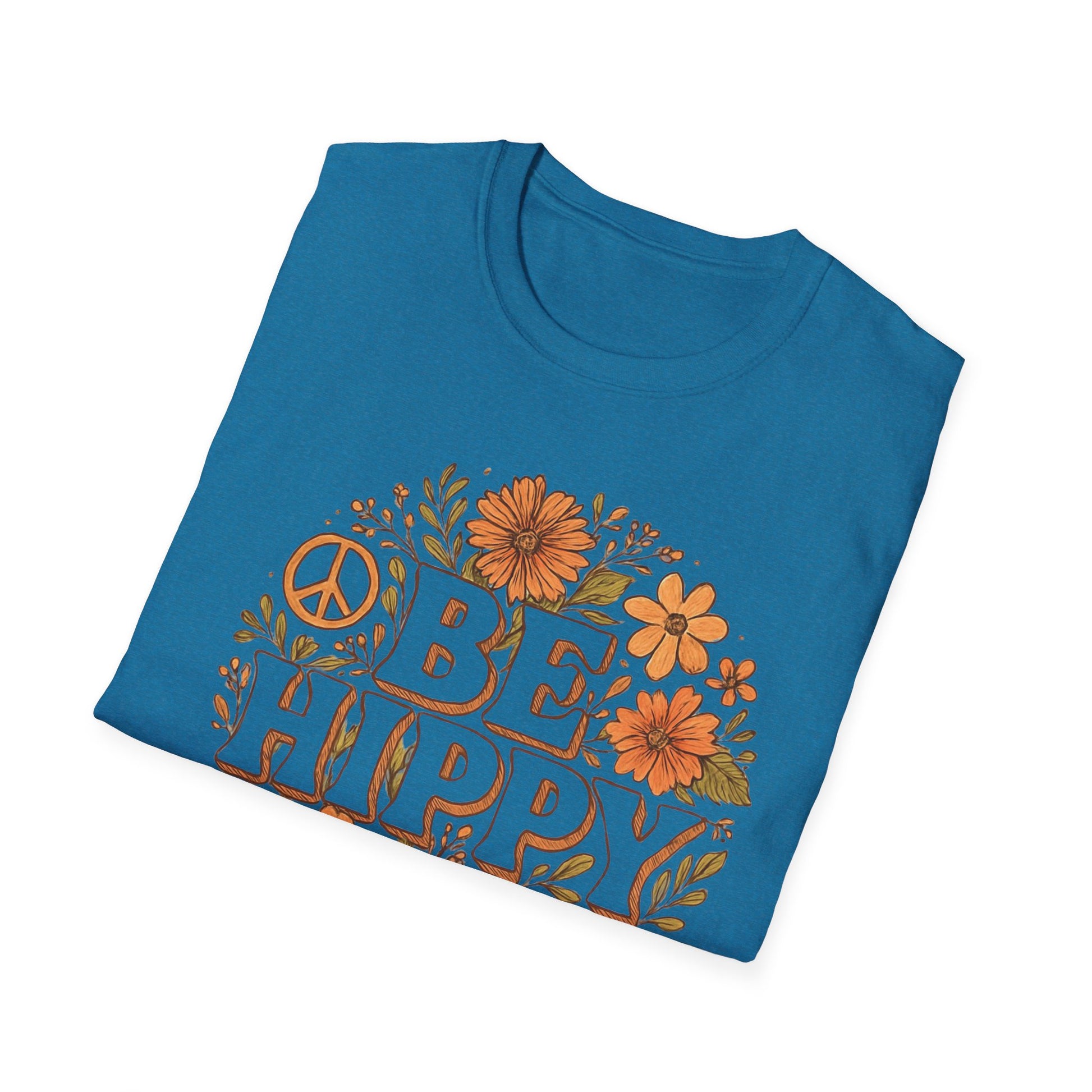 Be Hippy Happy T-Shirt, Boho Tee, Groovy Shirt, Positive Vibes Top, Unisex T Shirt for Men and Women, Be Hippy Be Happy Design