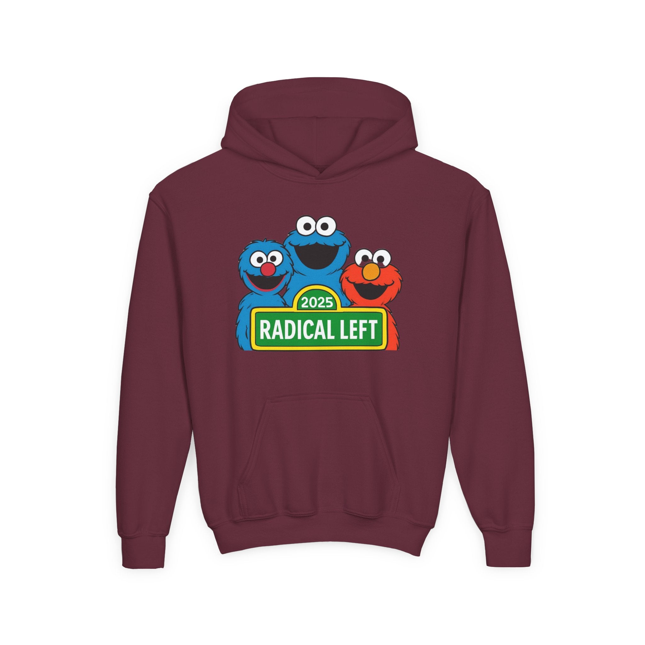Youth Cartoon-Themed Hoodie with "Radical Left 2025" Design, Cozy Sweatshirt for Kids, Perfect for School & Seasonal Celebrations, Gift Idea