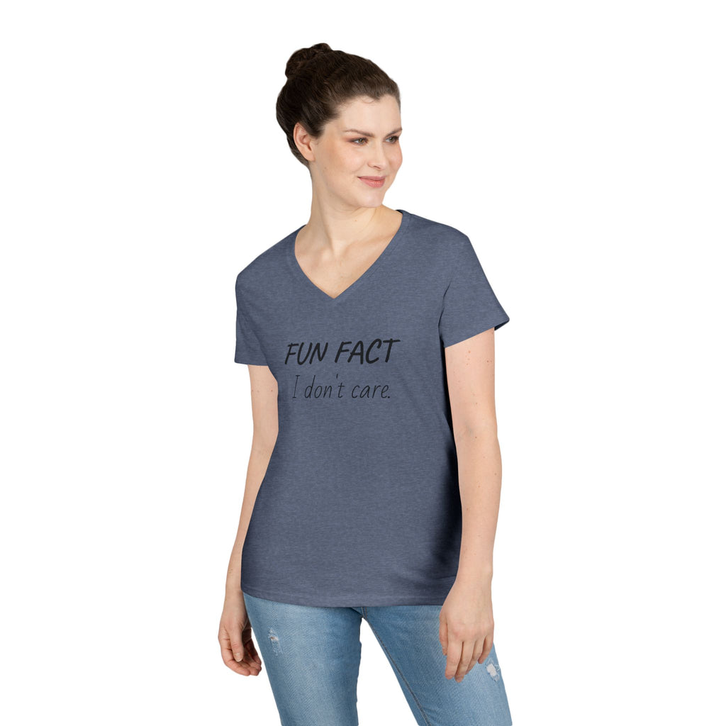 Humorous Ladies' V-Neck T-Shirt - Fun Fact: I Don't Care, Casual Tee, Birthday Gift, Everyday Wear, Funny Quote Shirt