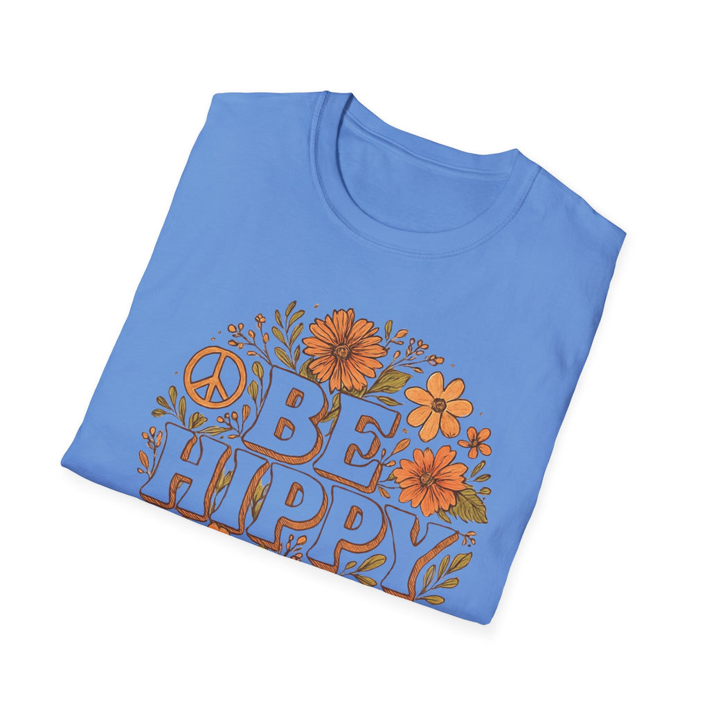 Be Hippy Happy T-Shirt, Boho Tee, Groovy Shirt, Positive Vibes Top, Unisex T Shirt for Men and Women, Be Hippy Be Happy Design