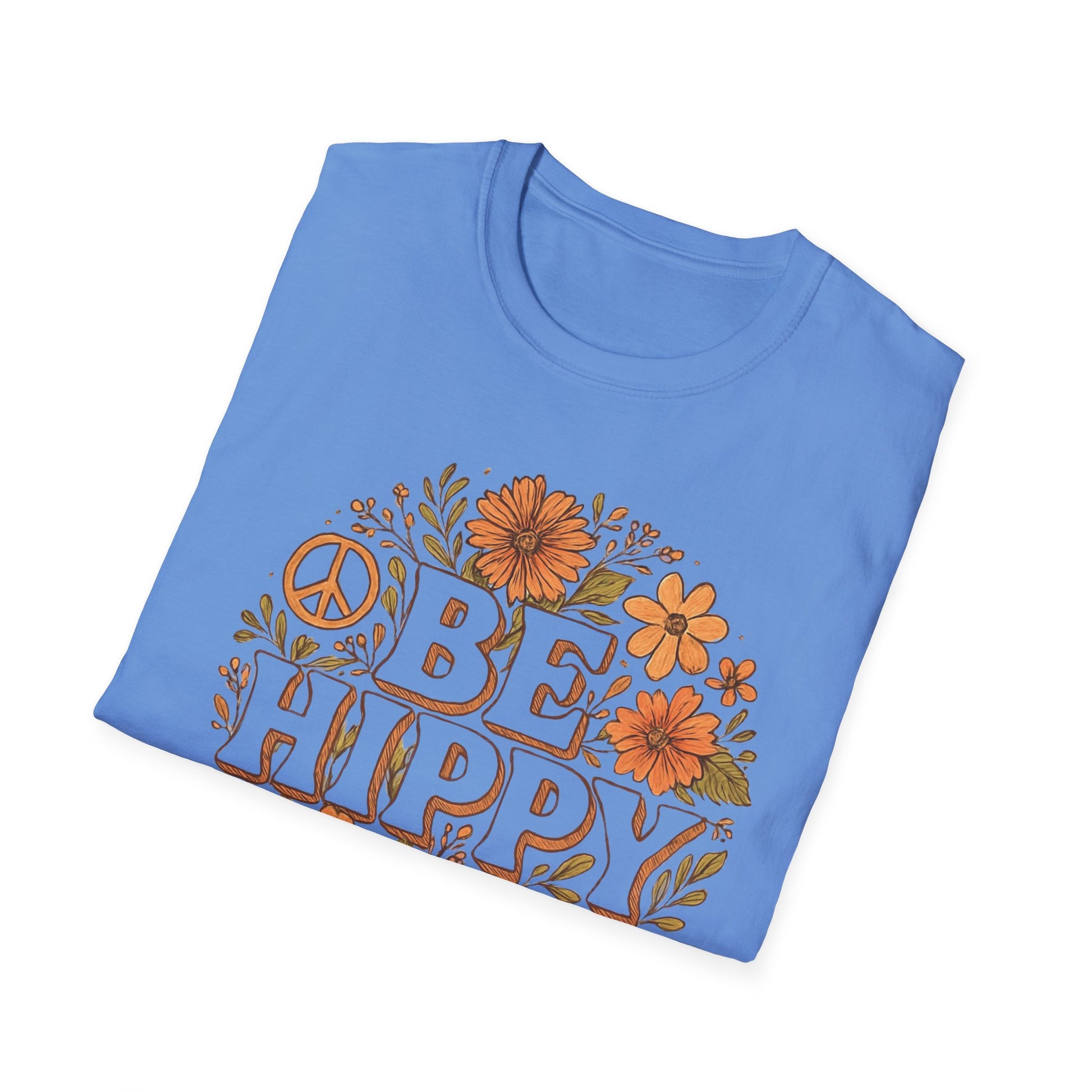 Be Hippy Happy T-Shirt, Boho Tee, Groovy Shirt, Positive Vibes Top, Unisex T Shirt for Men and Women, Be Hippy Be Happy Design