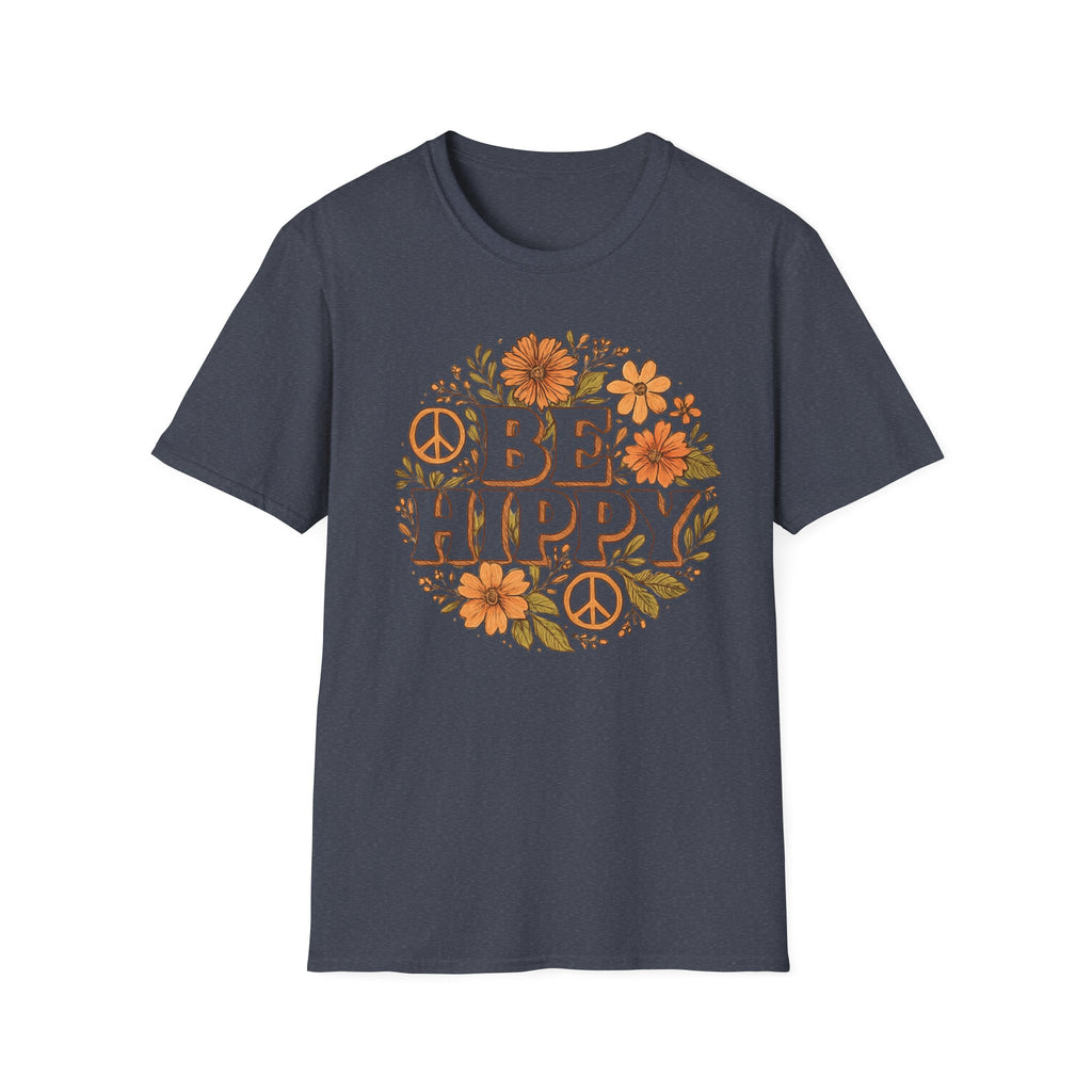 Be Hippy Happy T-Shirt, Boho Tee, Groovy Shirt, Positive Vibes Top, Unisex T Shirt for Men and Women, Be Hippy Be Happy Design