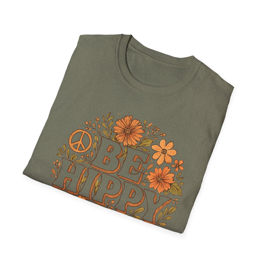 Be Hippy Happy T-Shirt, Boho Tee, Groovy Shirt, Positive Vibes Top, Unisex T Shirt for Men and Women, Be Hippy Be Happy Design