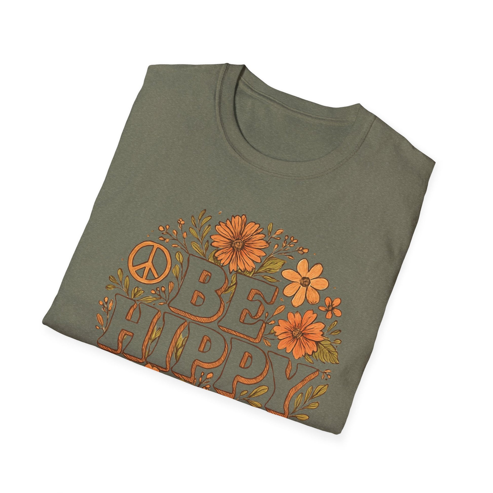 Be Hippy Happy T-Shirt, Boho Tee, Groovy Shirt, Positive Vibes Top, Unisex T Shirt for Men and Women, Be Hippy Be Happy Design
