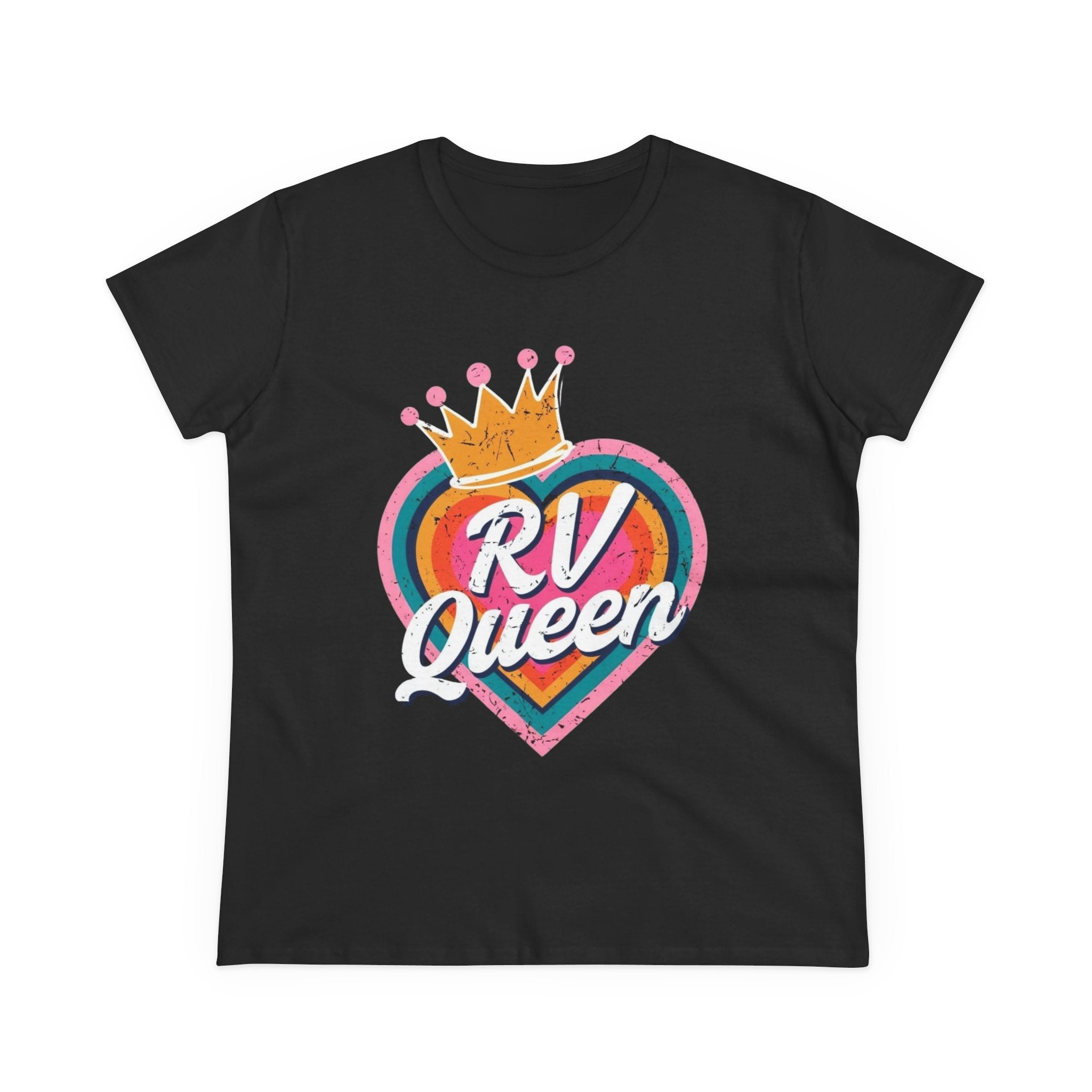 T-Shirt, RV Queen Camping Traveling, Women's Midweight Cotton Tee, Outdoor Adventure Shirt, Camper Life Top, Road Trip Apparel, Campfire