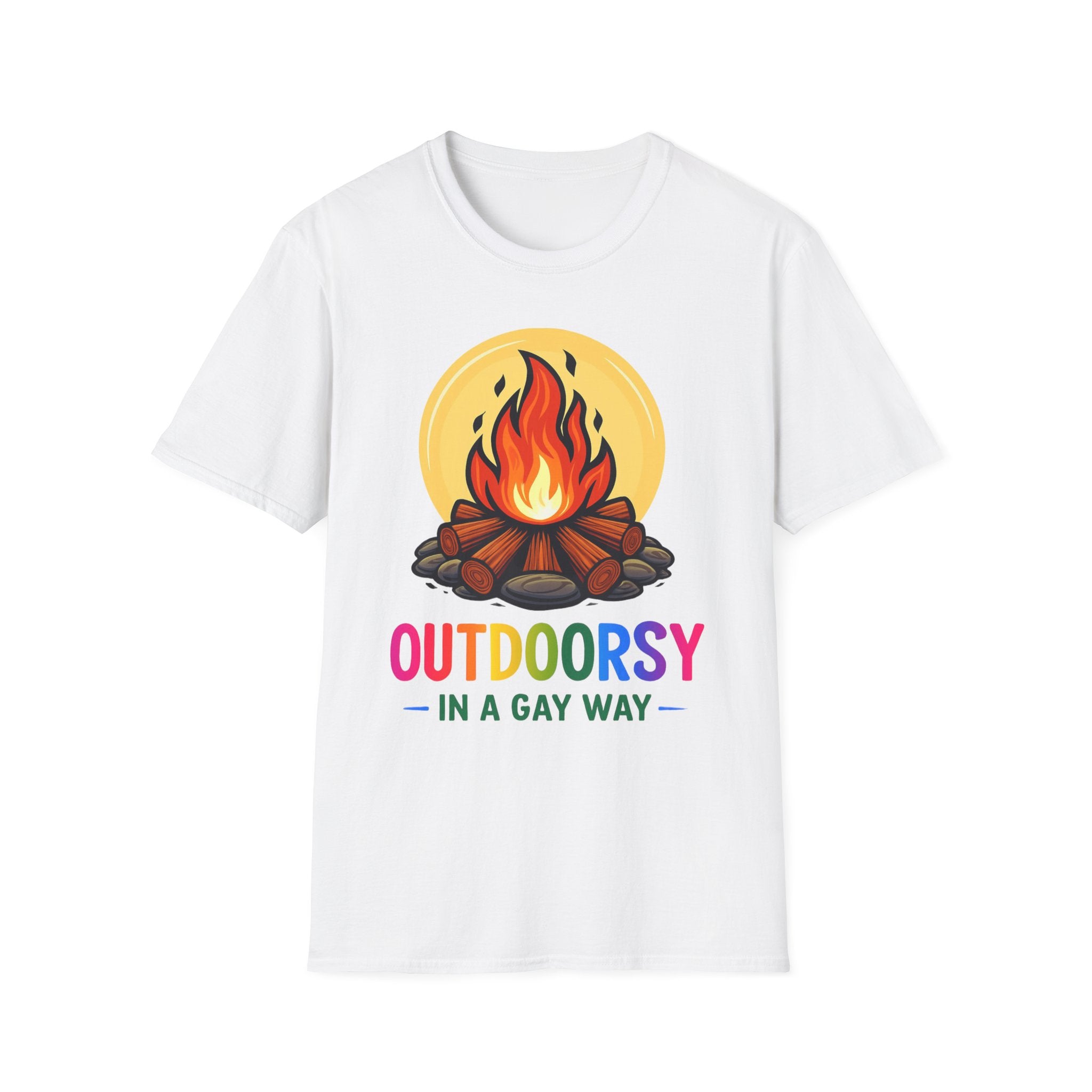 Outdoorsy Pride Unisex T-Shirt, Camping Tee, LGBTQ+ Apparel, Summer Festival Shirt, Queer Outdoor Adventure Top, Gift for Campers