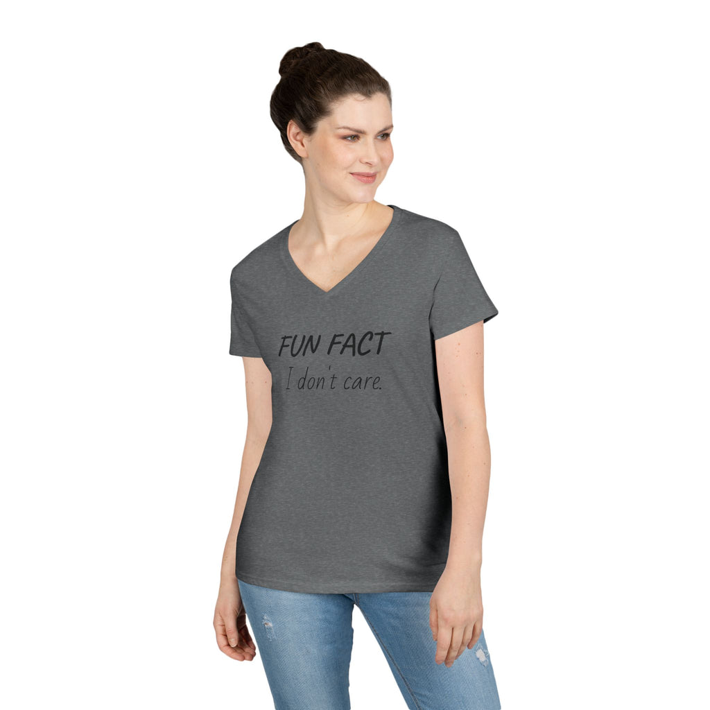 Humorous Ladies' V-Neck T-Shirt - Fun Fact: I Don't Care, Casual Tee, Birthday Gift, Everyday Wear, Funny Quote Shirt