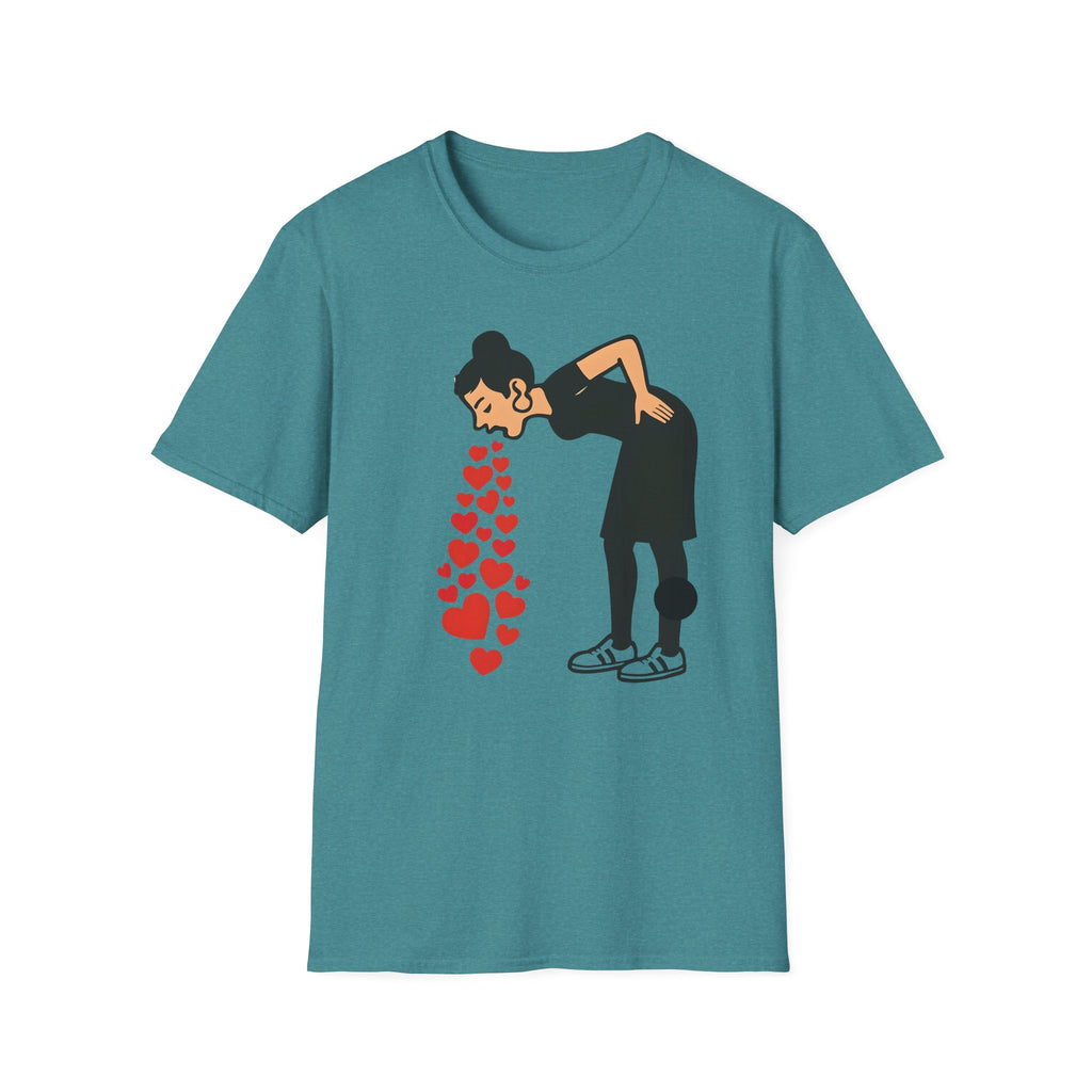 Vomiting Hearts T-Shirt, Anti Valentines Day Shirt, Art Girl Funny Love Humor gift , Sarcastic Romance Top, Dark Humor Graphic Shirt Unisex