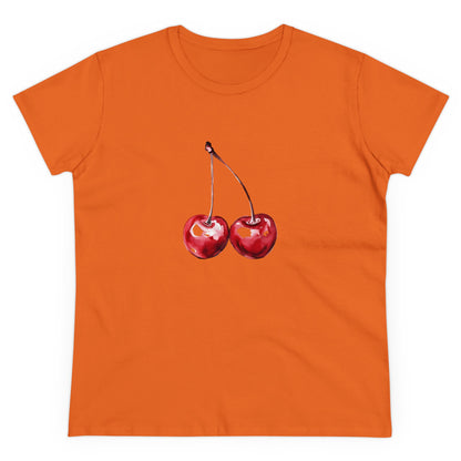 Cherries Tee, Fruit Graphic Shirt, Summer Vibes Top, Women's Cotton T-Shirt, Retro Cherry Print Clothing, Food Lover Gift