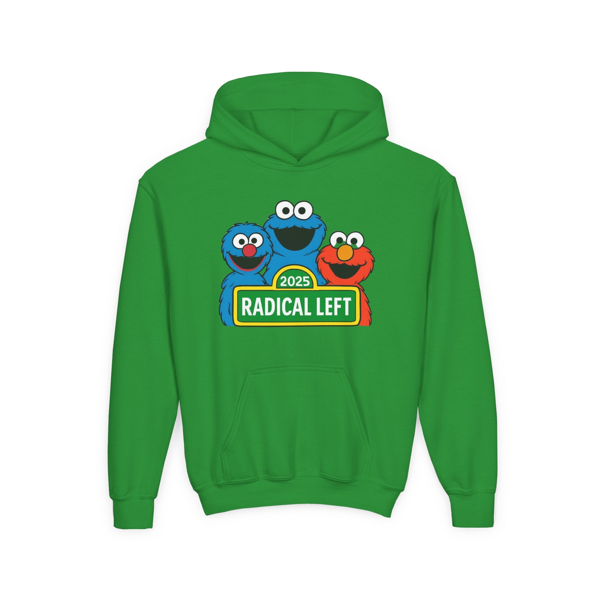 Youth Cartoon-Themed Hoodie with "Radical Left 2025" Design, Cozy Sweatshirt for Kids, Perfect for School & Seasonal Celebrations, Gift Idea