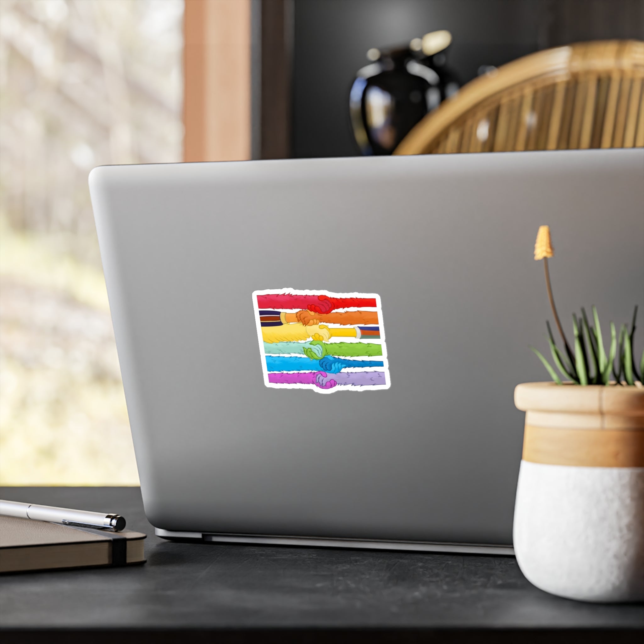 Kindness and diversity matter! Colorful Pride LGBTQ+ anti trump  Colorful Handshake Vinyl Decals, Stickers, Laptop Pride, Friendship Gifts