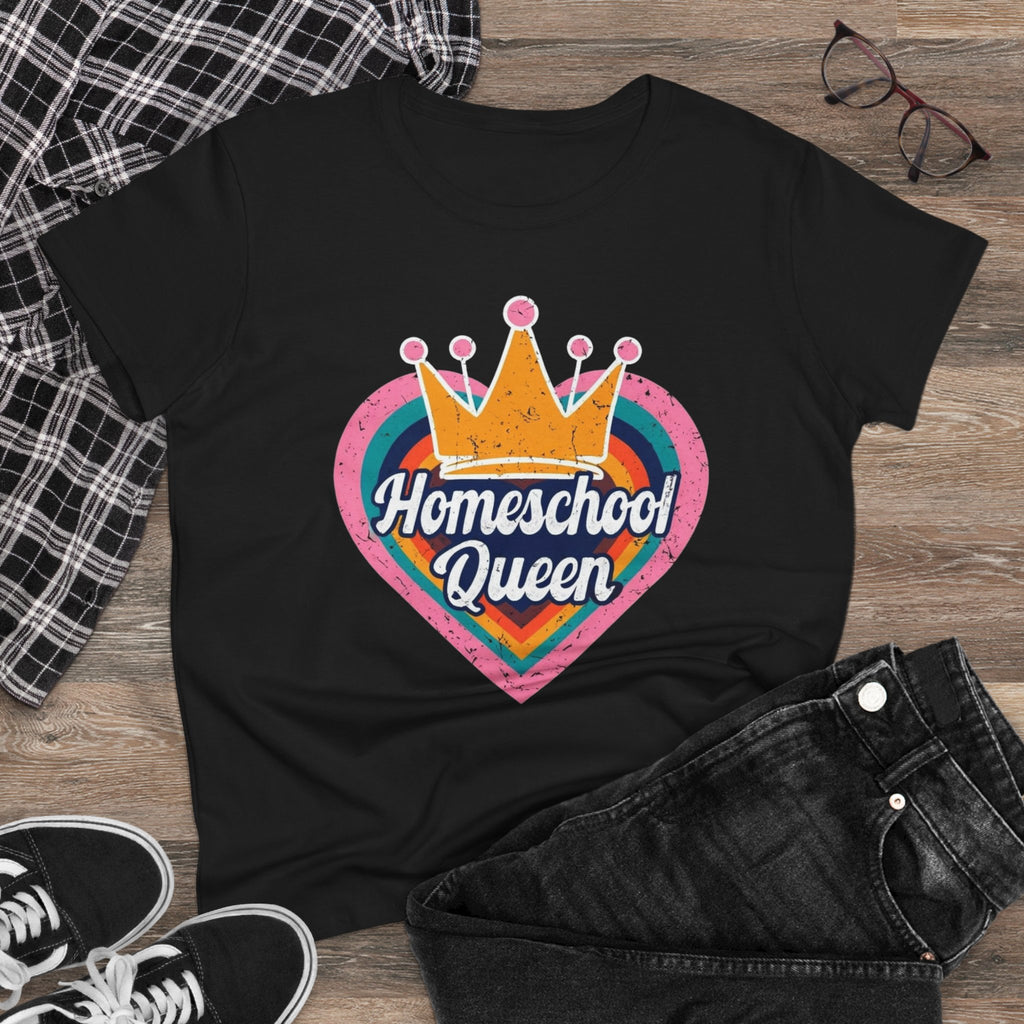 Homeschool Queen Cotton Tee, Cute Tee for Moms, Colloquial Gift for Homeschoolers, Fun Educational Apparel, Perfect for Back to School