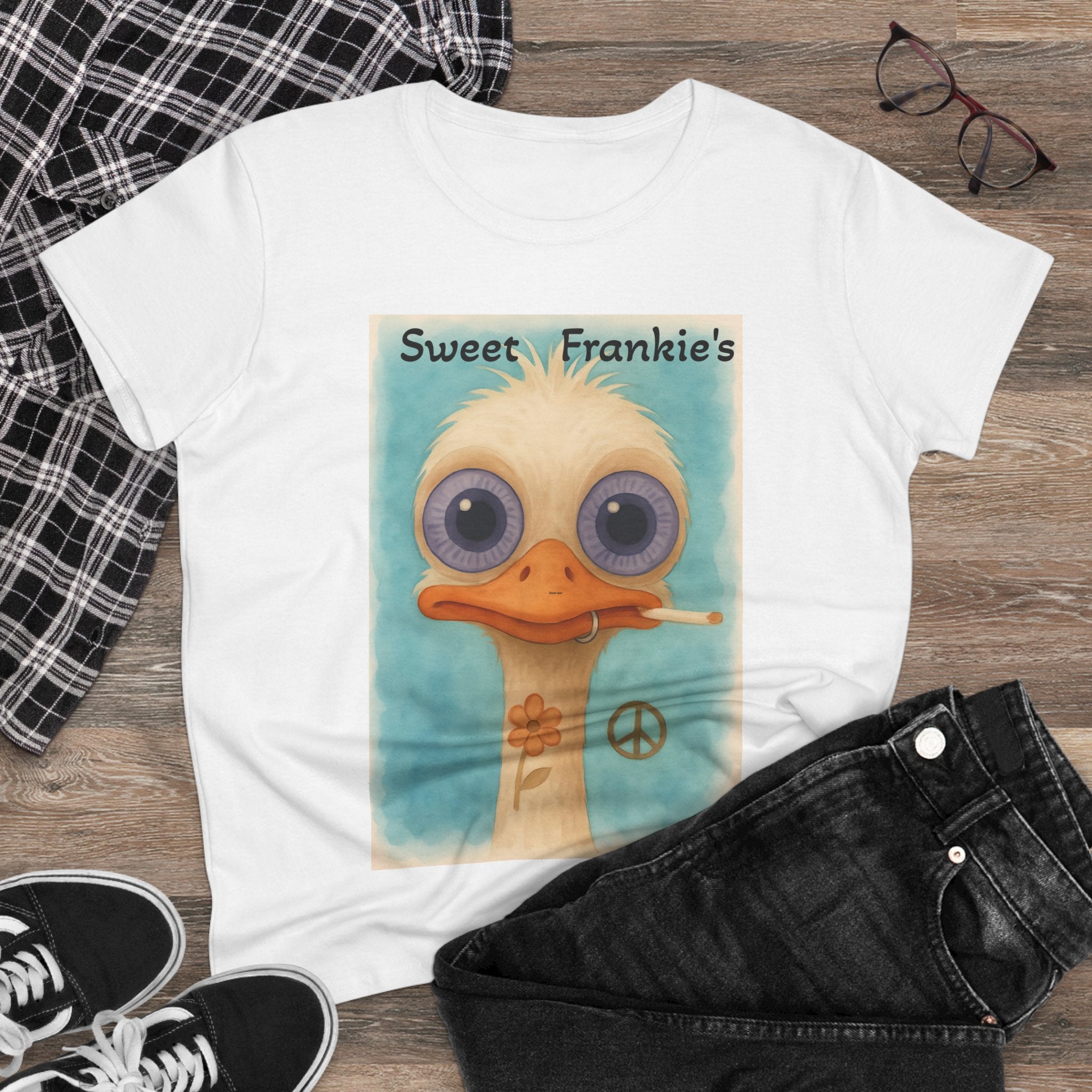T-Shirt, Sweet Frankies Ostrich Graphic Tee, Funny Tee, Women's Graphic Shirt, Gift for Her, Women's Cotton Shirt social justice wear