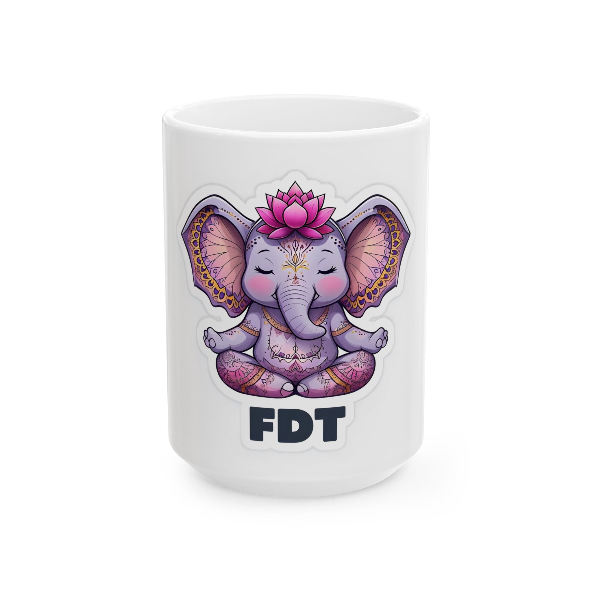 FDT Peaceful Elephant Meditation Ceramic Mug, Zen Coffee Cup, Relaxing Gift, Yoga Lover's Mug, Spiritual Tea Mug, Mindfulness Activist gift