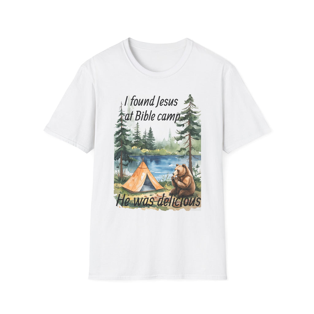 Funny Tee, Religious Camp Tshirt, Jesus Lover Shirt, Hilarious Church Gift, Christian Humor Apparel, Faith-Based Clothing camping bear