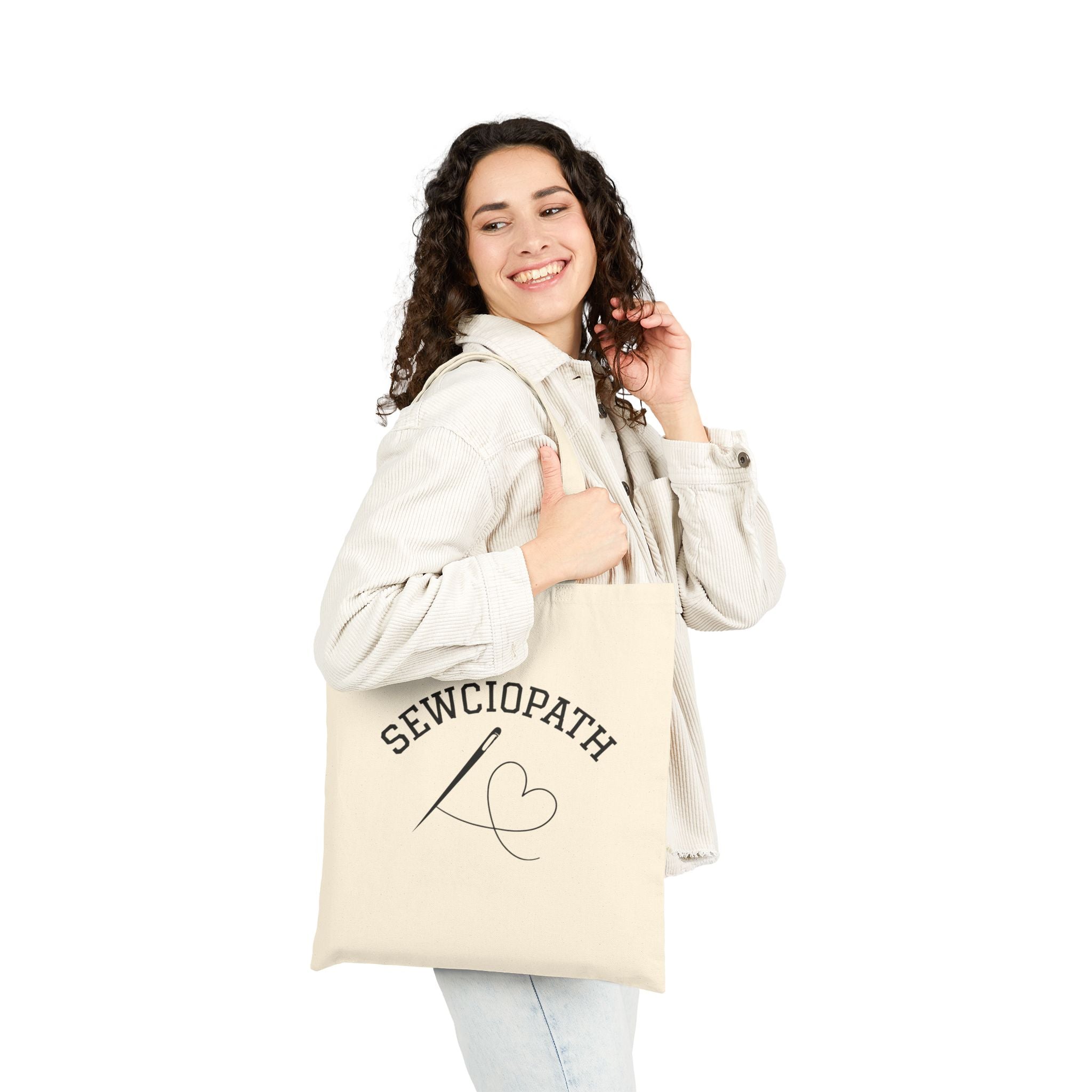 Sewciopath Tote Bag perfect gift for sewing lovers. Image on front and back of tote.
