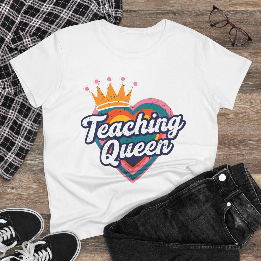 Teaching Queen Tee, Best Teacher Gift Shirt, Midweight Cotton T-Shirt, Teacher Appreciation Top, Female Educator Apparel, School Instructor