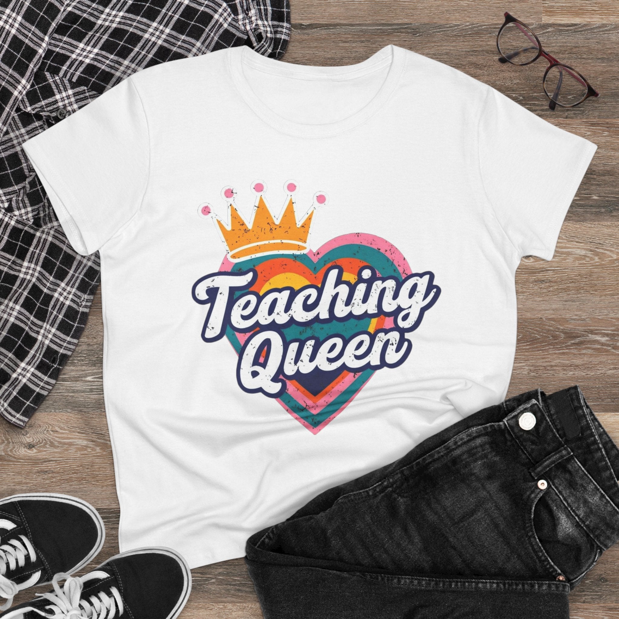 Teaching Queen Tee, Best Teacher Gift Shirt, Midweight Cotton T-Shirt, Teacher Appreciation Top, Female Educator Apparel, School Instructor