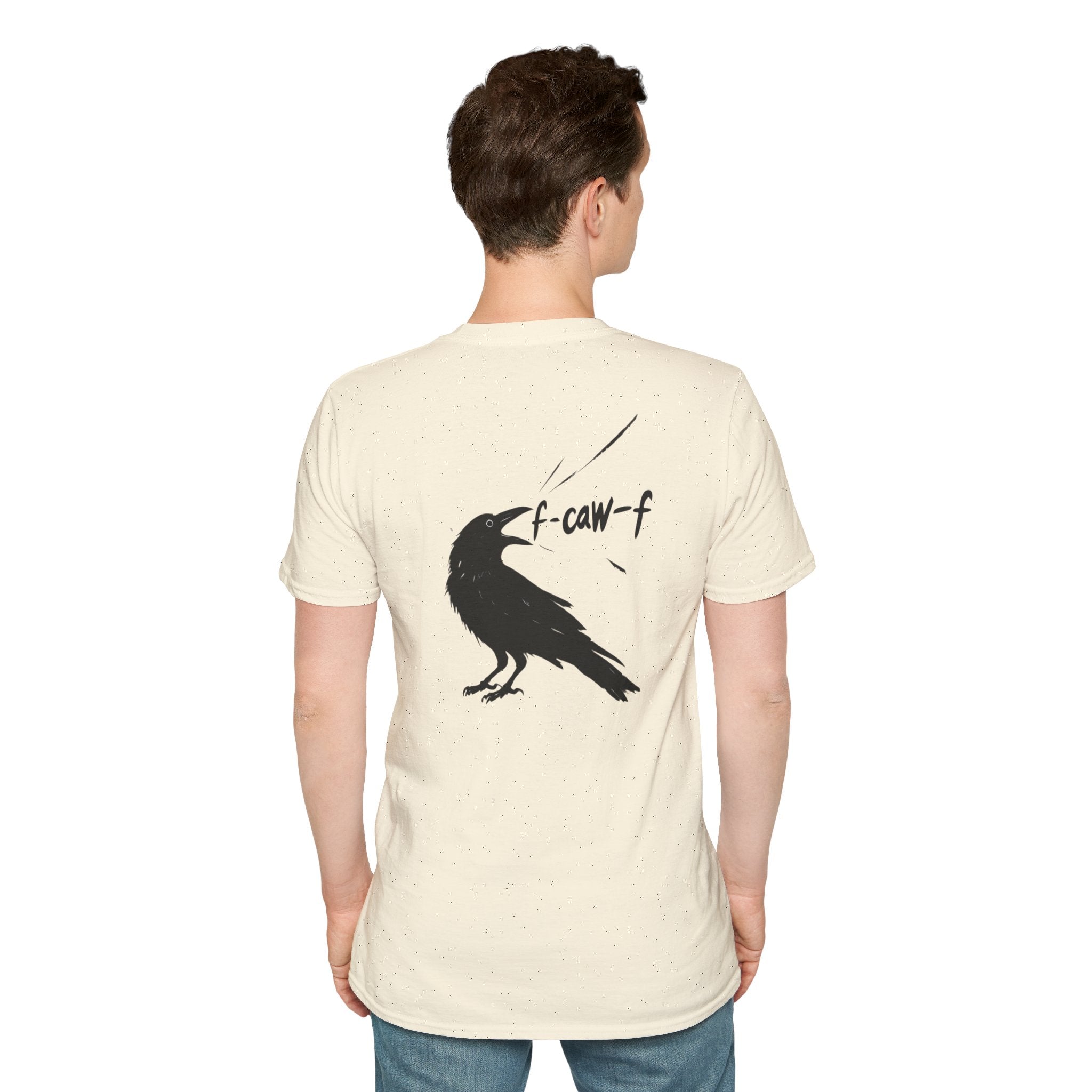 F Off Crow Bird Lover back of shirt design Unisex Softstyle T-Shirt, Sarcastic Graphic Tee for Bird Enthusiasts, F Off Tee, Unique Gift, F-Caw-F Christmas gift