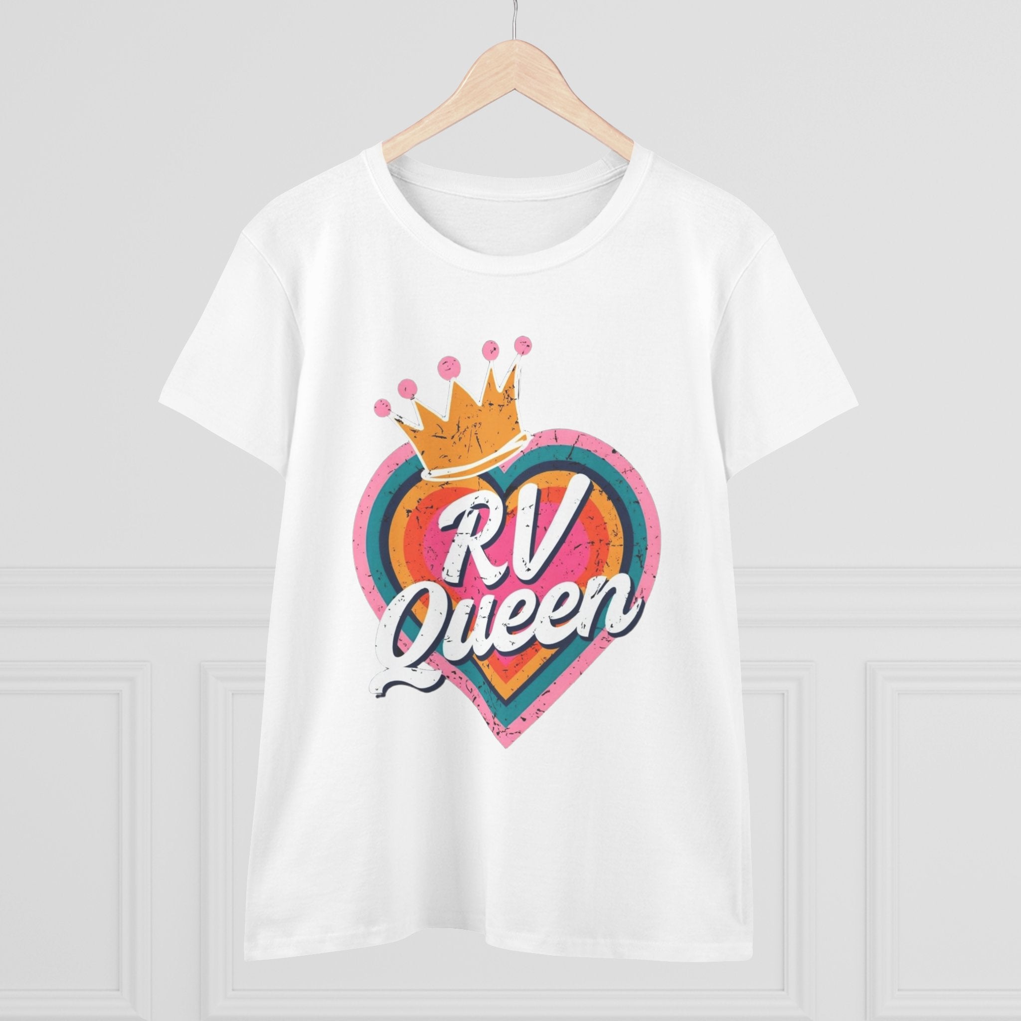 T-Shirt, RV Queen Camping Traveling, Women's Midweight Cotton Tee, Outdoor Adventure Shirt, Camper Life Top, Road Trip Apparel, Campfire