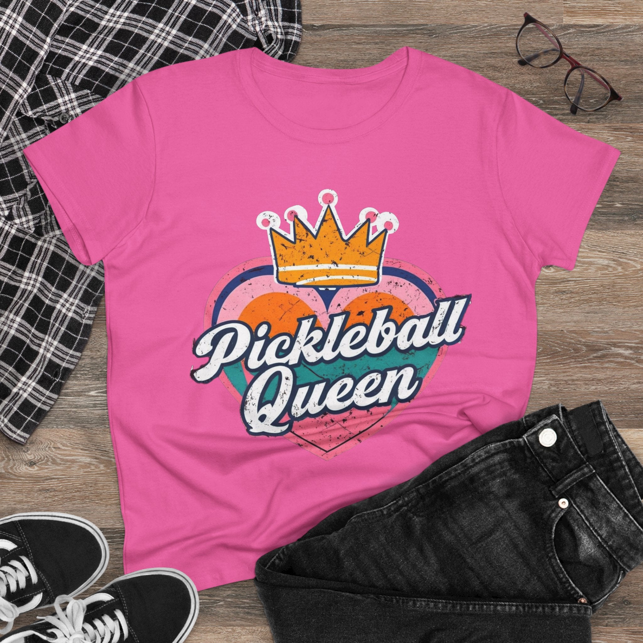 Pickleball Queen Cotton Tee - Perfect for Sports Lovers, Gifts for Her, Summer Fun, Activewear, Casual Style crown paddle queen