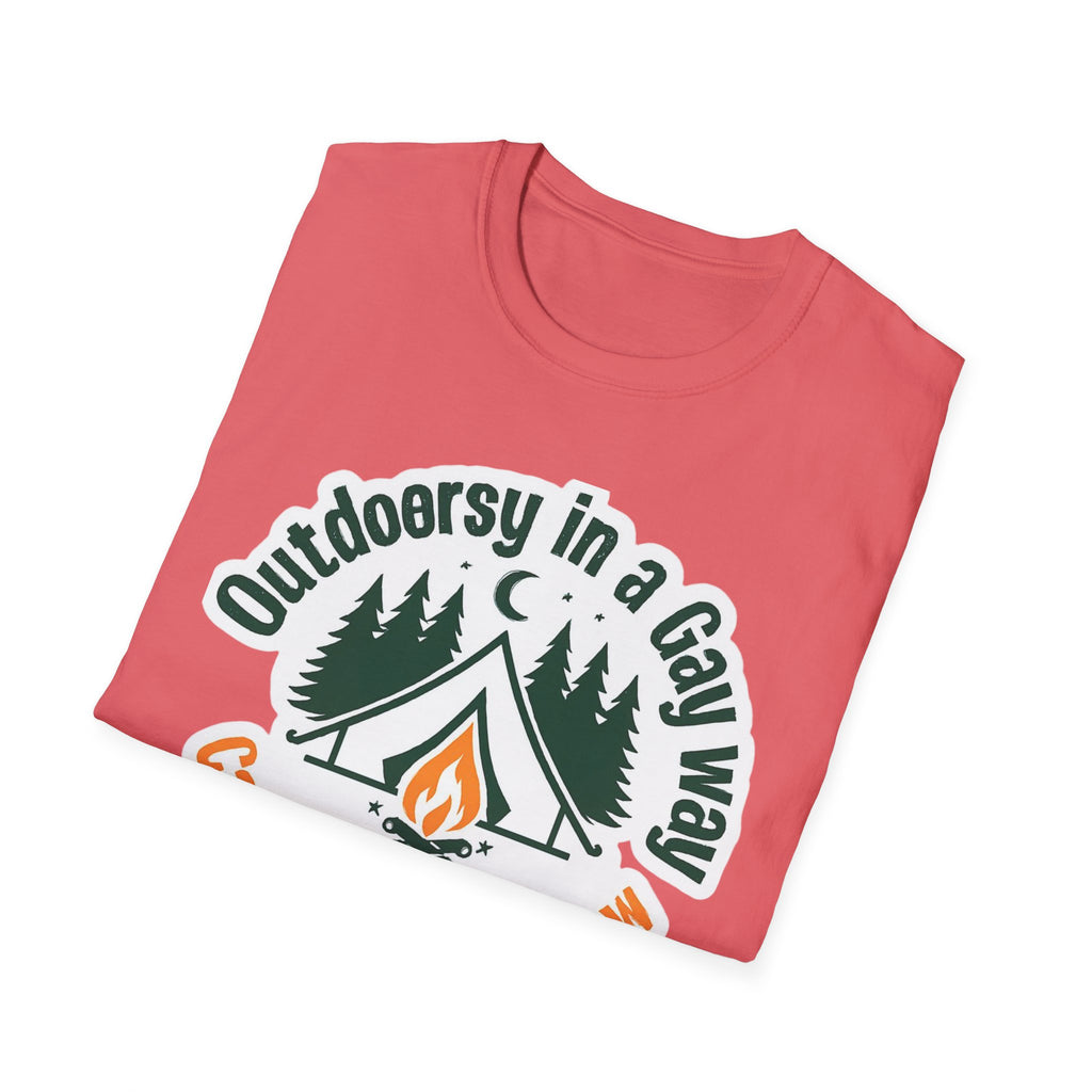 Camp Flaming Arrow Pride T-Shirt, Ptown carnival Gay Outdoorsy in a gay way, LGBTQ+ Camping Gear, Summer Festival Top, Unisex Graphic Tee